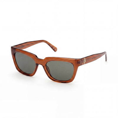 GUESS Women's Square Plastic Sunglasses Shiny Dark Brown Green Lens UV Protection 53mm