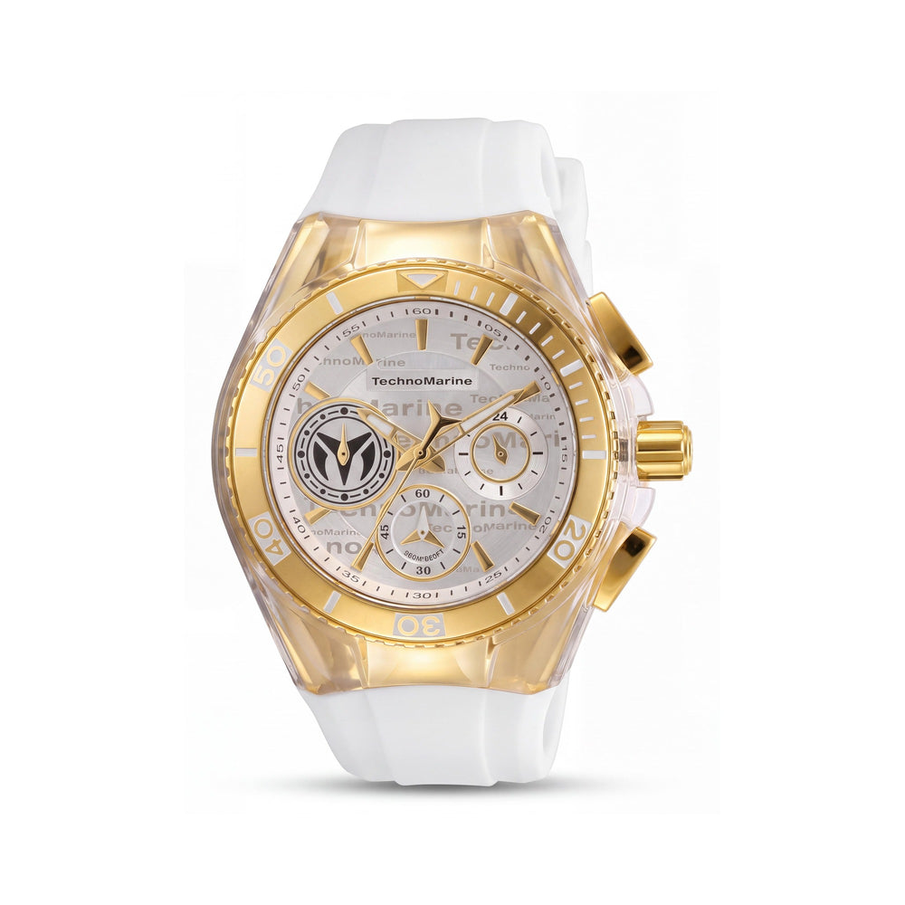 Reloj TechnoMarine TM-118133 para mujer con caja blanca, movimiento de cuarzo, correa de silicona, resistente al agua