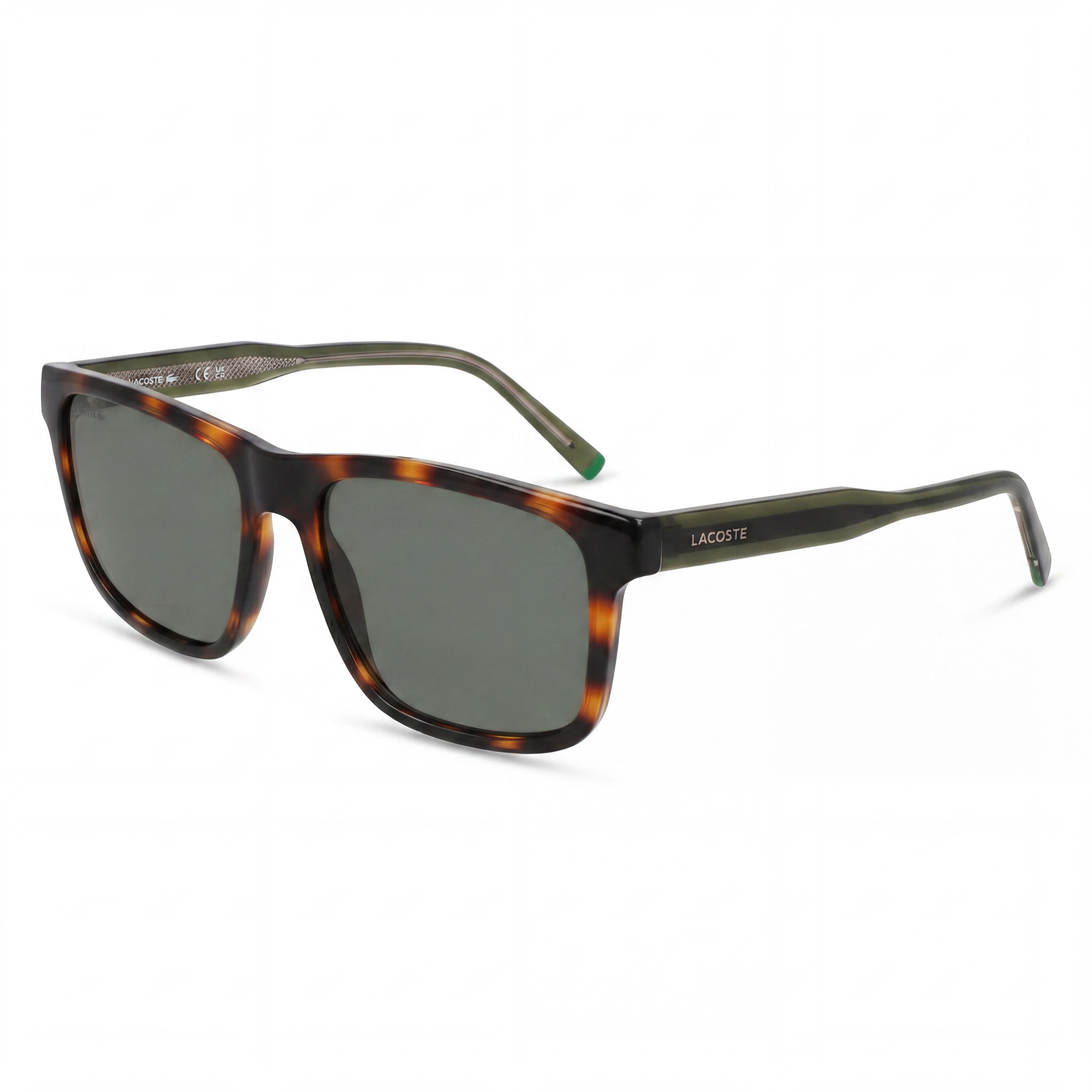 Gafas de sol Lacoste L6025s unisex con montura de inyección Habana y lentes de policarbonato verde sólido con protección UV 400 de 56 mm, Photo 1