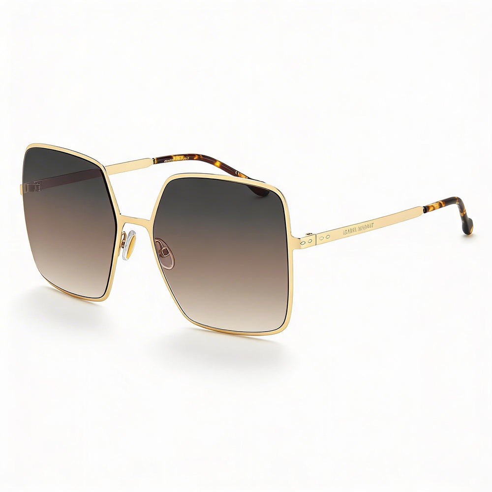 Isabel Marant Gafas de sol informales para mujer, marrones y doradas, de acero inoxidable, con montura completa cuadrada, gris y marrón, de 58 mm