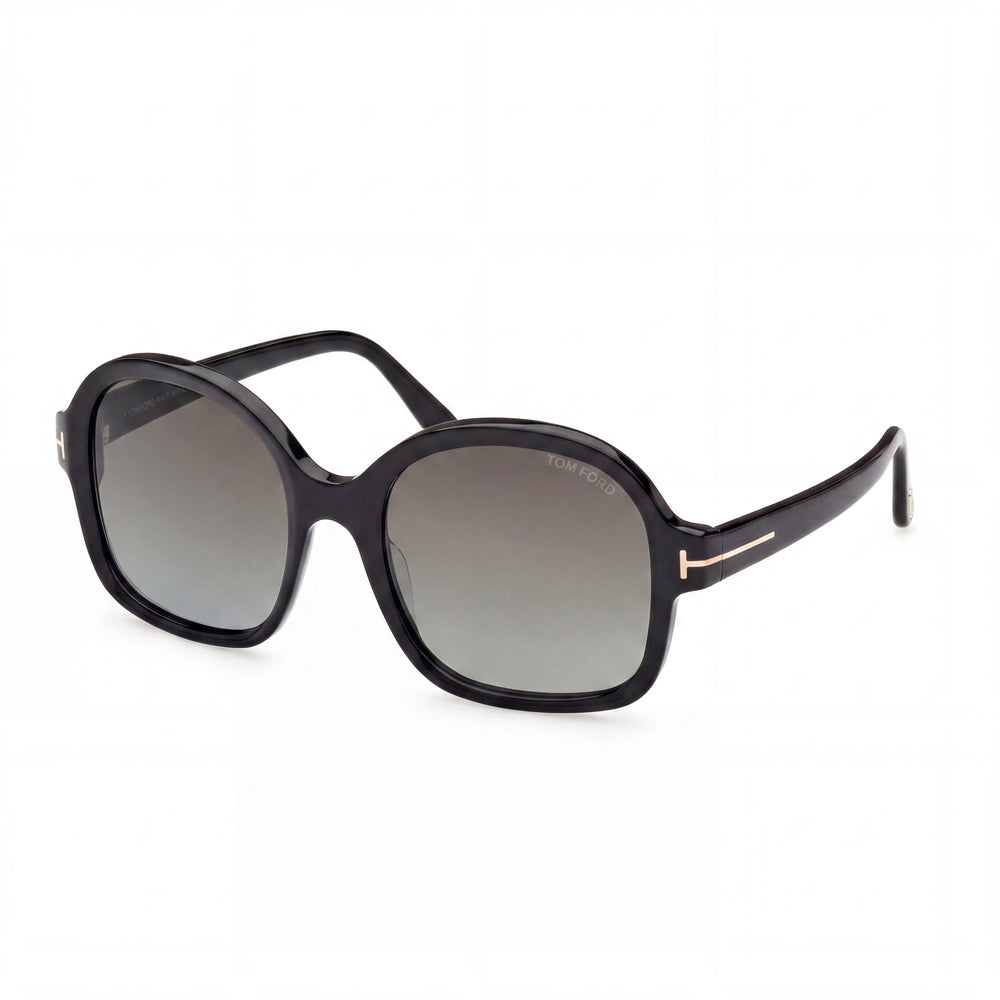 Gafas de sol Tom Ford Hanley para mujer, de acetato negro brillante, con degradado gris oscuro, no polarizadas, 100 % UV, 57 mm