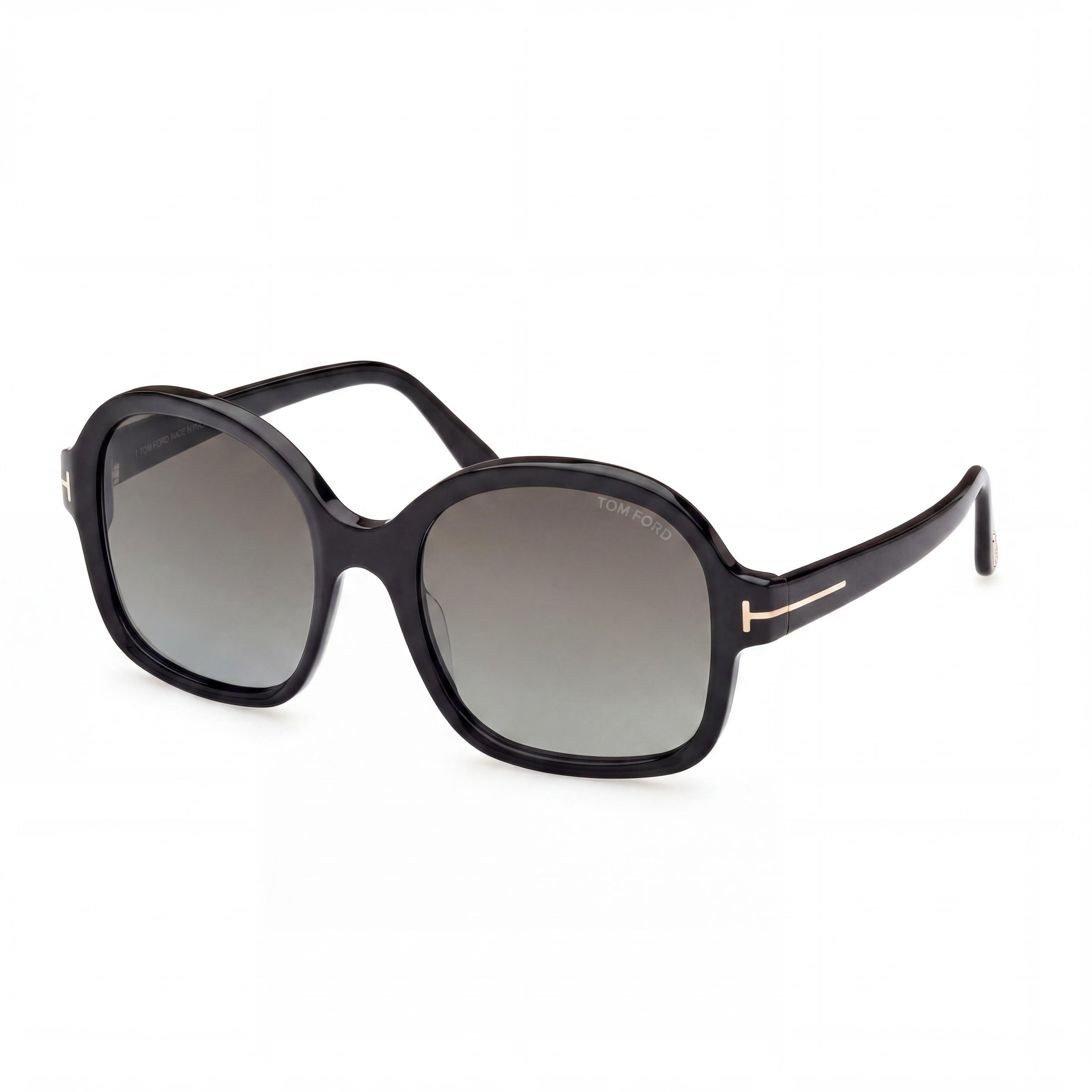 Tom Ford Hanley Women's Shiny Black Acetate Dark Grey Shaded Non-Polarized 100% UV Sunglasses 57mm, Photo 1