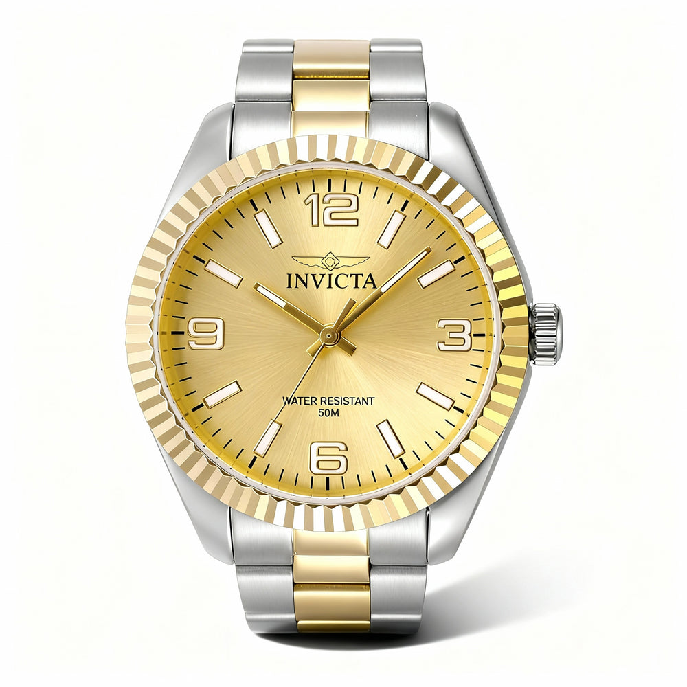 Reloj unisex moderno Invicta 47472 de cuarzo plateado y acero inoxidable, esfera dorada, resistente al agua hasta 5 ATM, 36 mm
