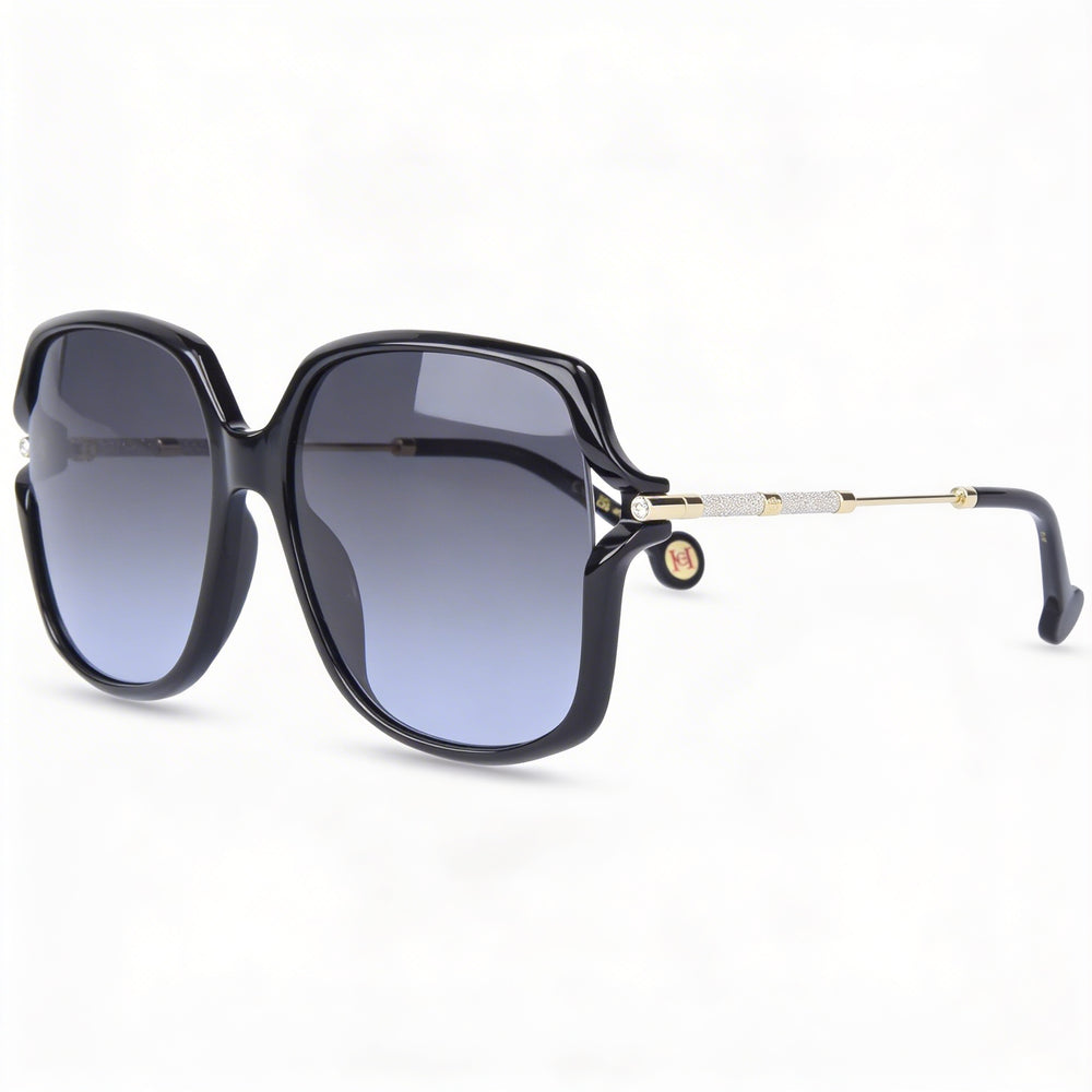 Carolina Herrera Gafas de sol casuales para mujer con montura de plástico negra y lentes con protección UV de color gris oscuro de 58 mm