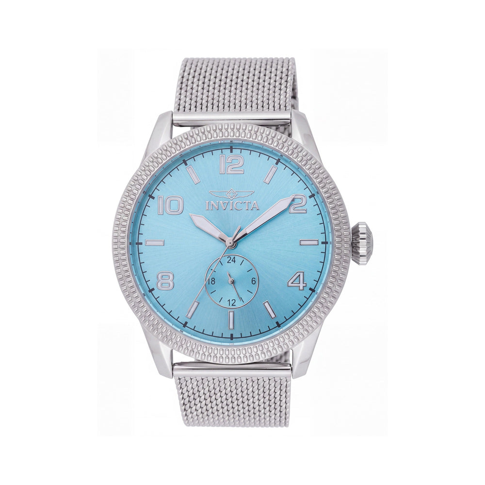 Invicta Vintage 48914 Reloj de pulsera para hombre de acero inoxidable tono plateado con esfera azul, movimiento de cuarzo y brazalete 44 mm