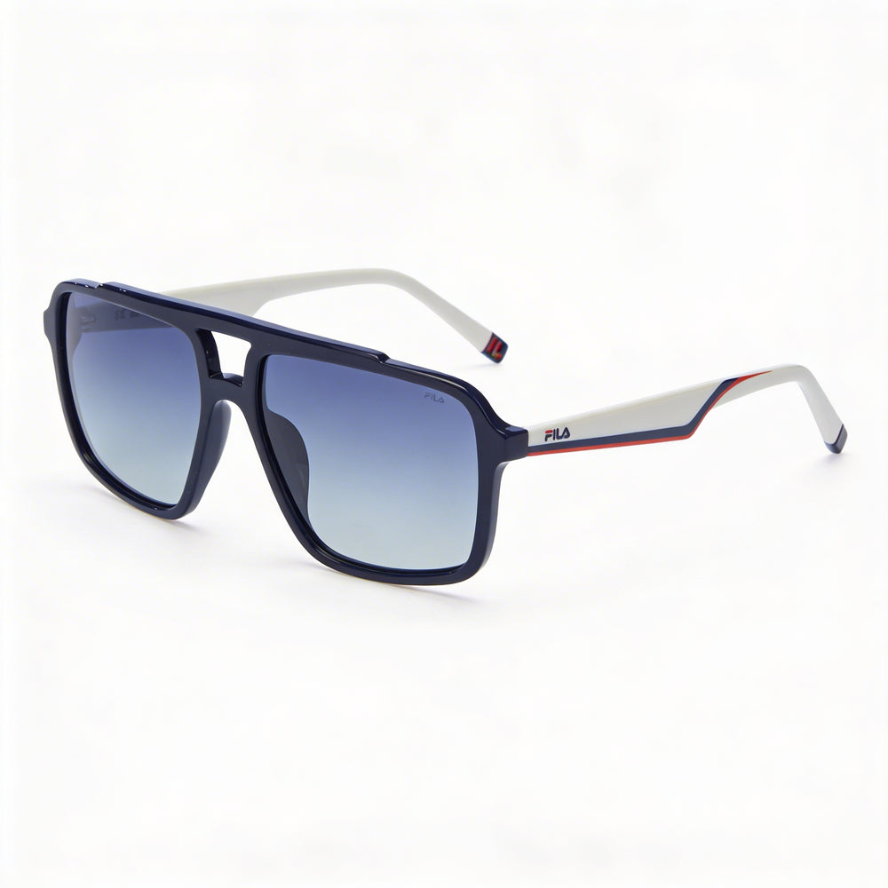 Gafas de sol Fila SFI460 Casual Navigator para hombre, montura azul, protección UV y lentes azules degradados, 57-16-145