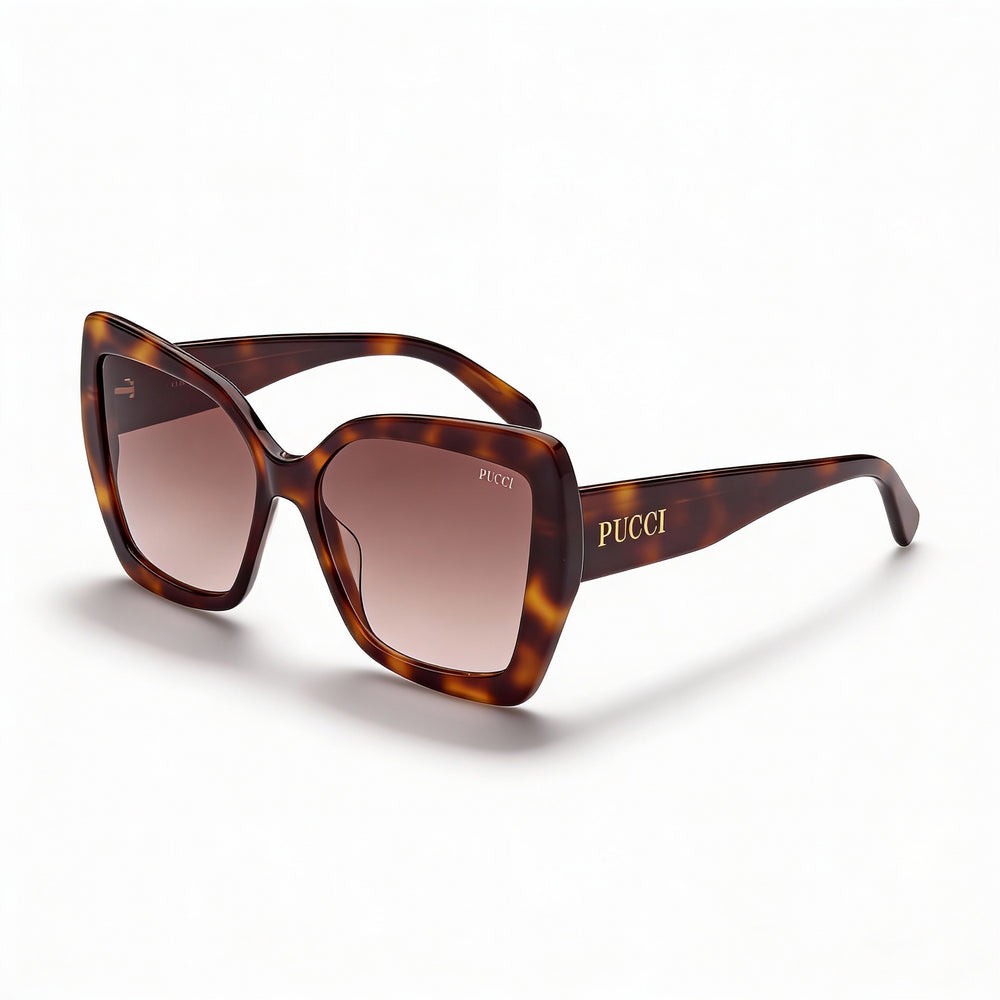 Gafas de sol Emilio Pucci, clásicas, unisex, estilo casual, estilo habana brillante, de plástico, color marrón degradado, con protección UV, 58 mm