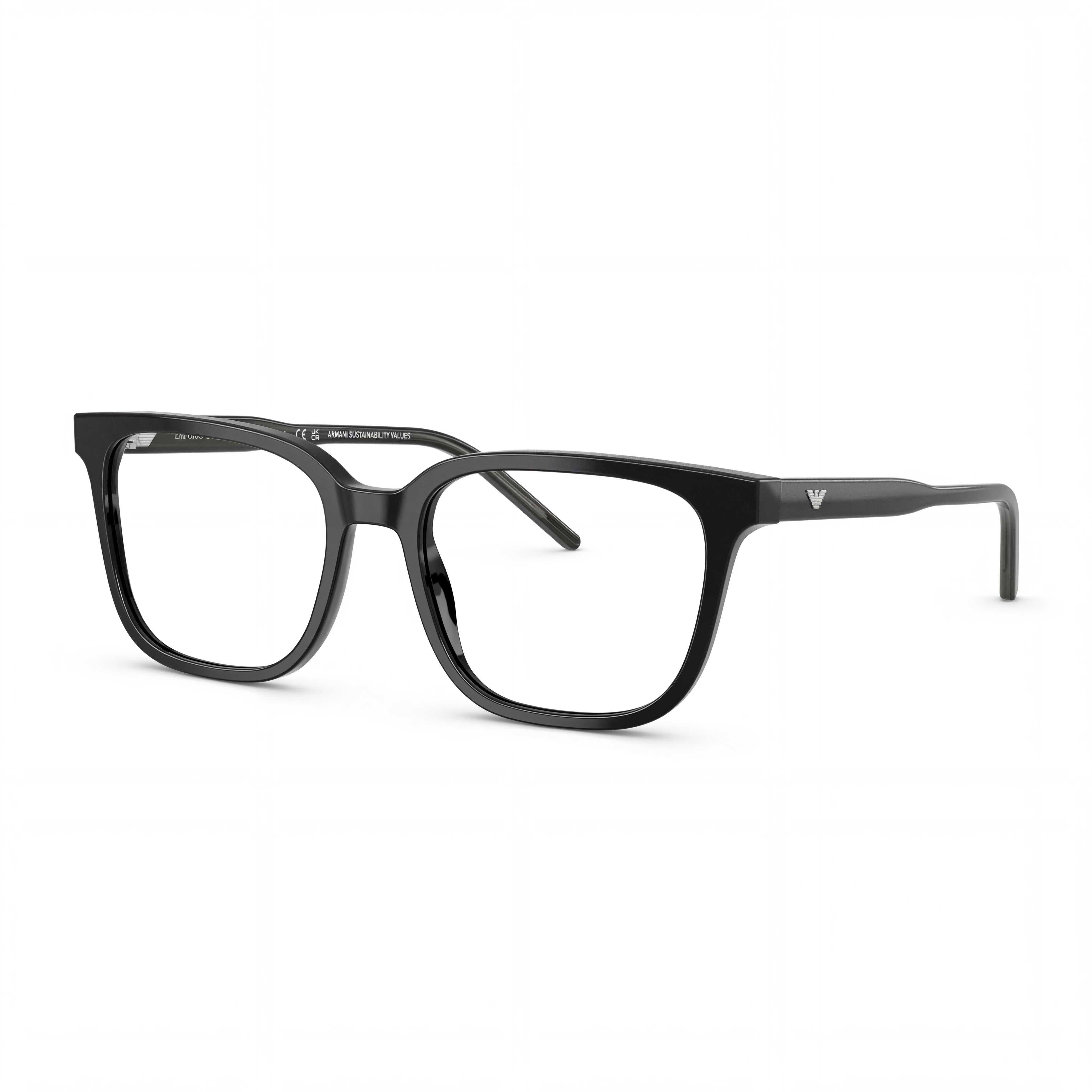 Emporio Armani Ea3258 Men's Square Prescription Ready Eyeglass Frames, Shiny Black Plastic, 54mm, Photo 1