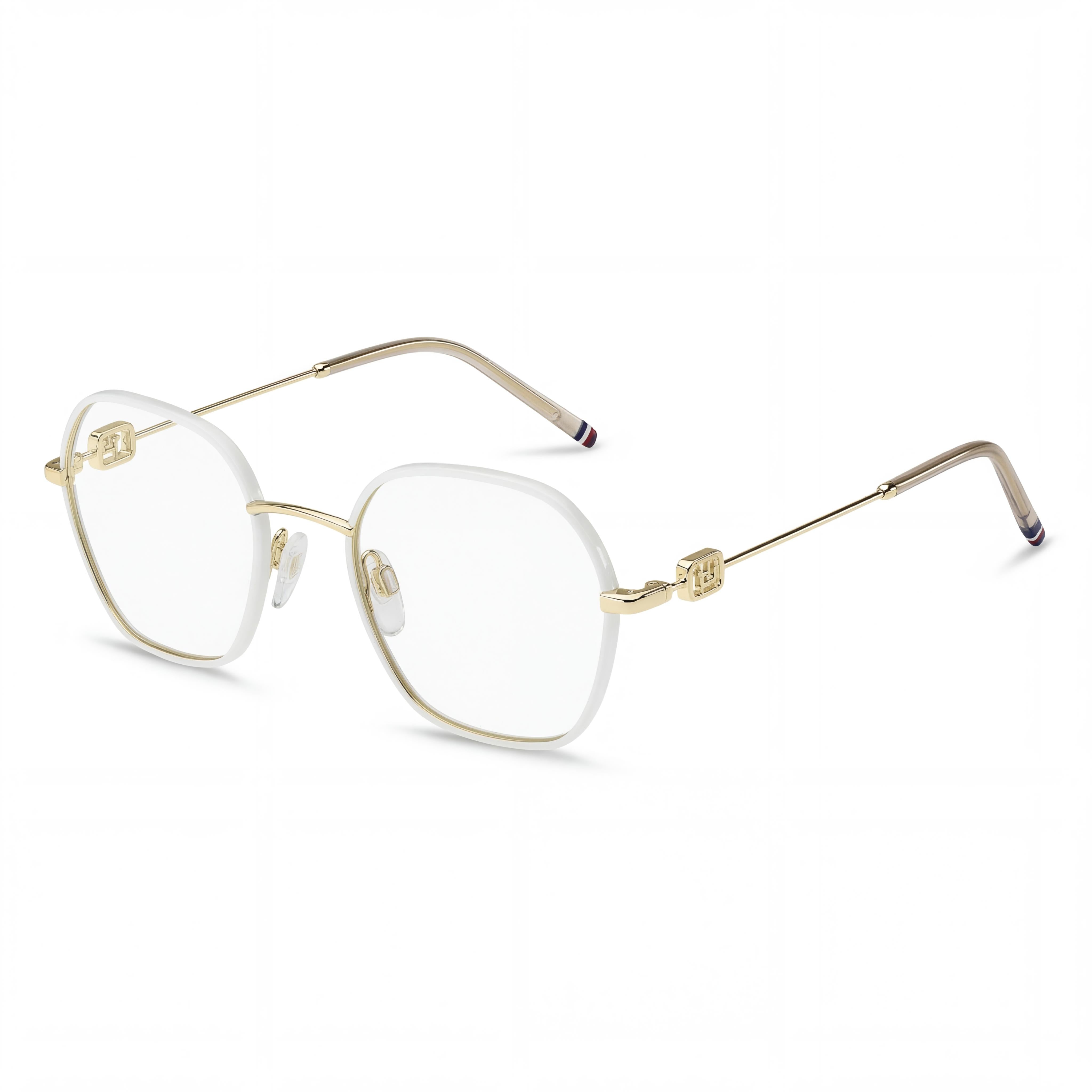 Gafas ópticas Tommy Hilfiger modernas para mujer, montura de metal dorado y marfil, lentes no polarizadas de 50 mm, Photo 1
