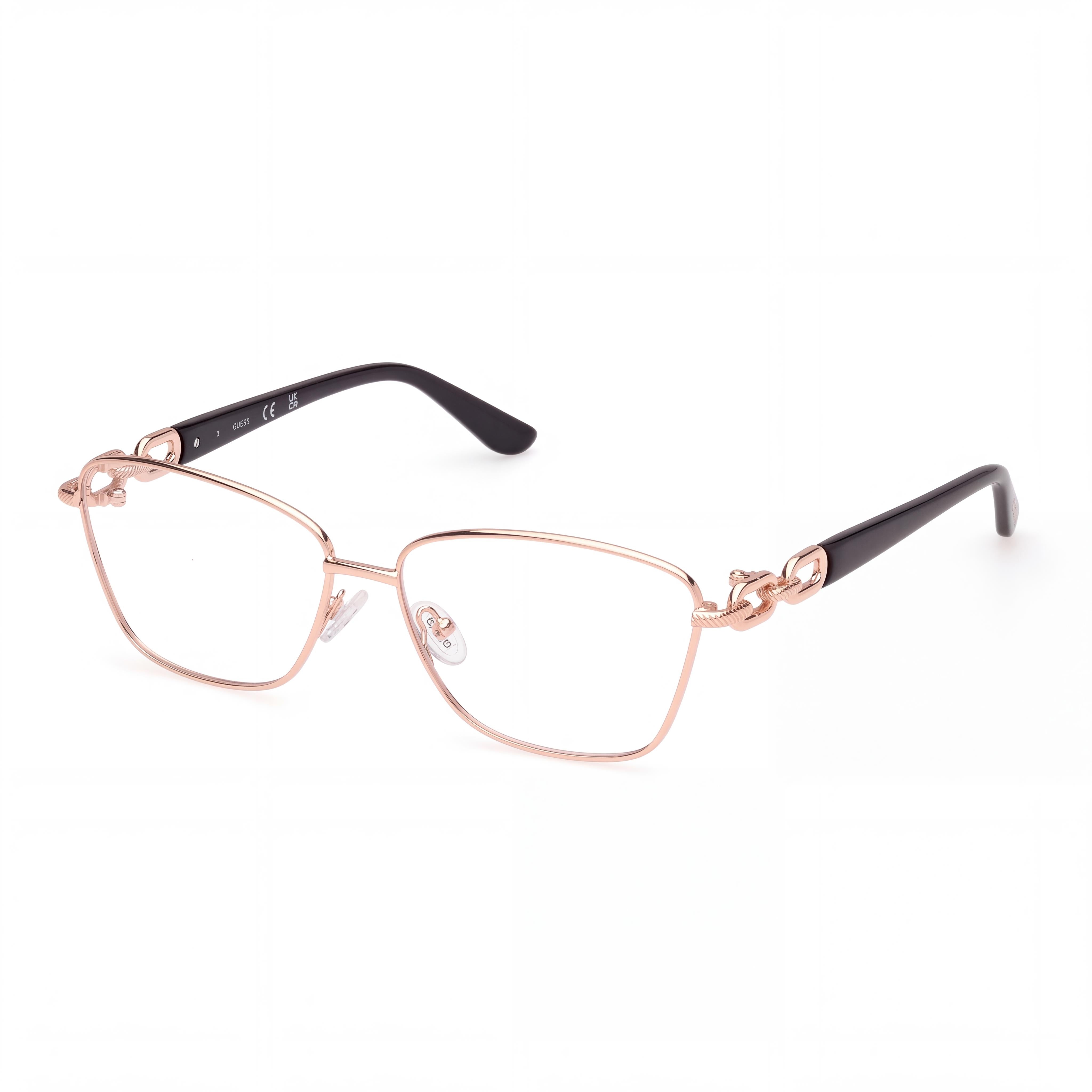 GUESS GU50179 Gafas de Metal a la Moda para Mujer, Oro Rosa / Negro, Lentes No Transparentes, Talla 55/14/140, Photo 1