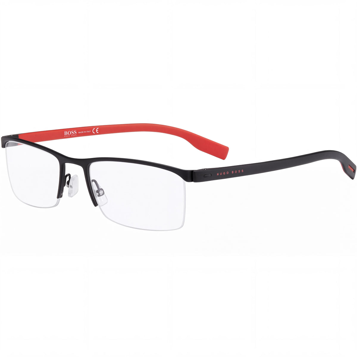 Hugo Boss Men's BOSS 0610/N Eyeglasses with Acetate Frame in Matte Black Red, Polycarbonate Lenses 55mm, Photo 1