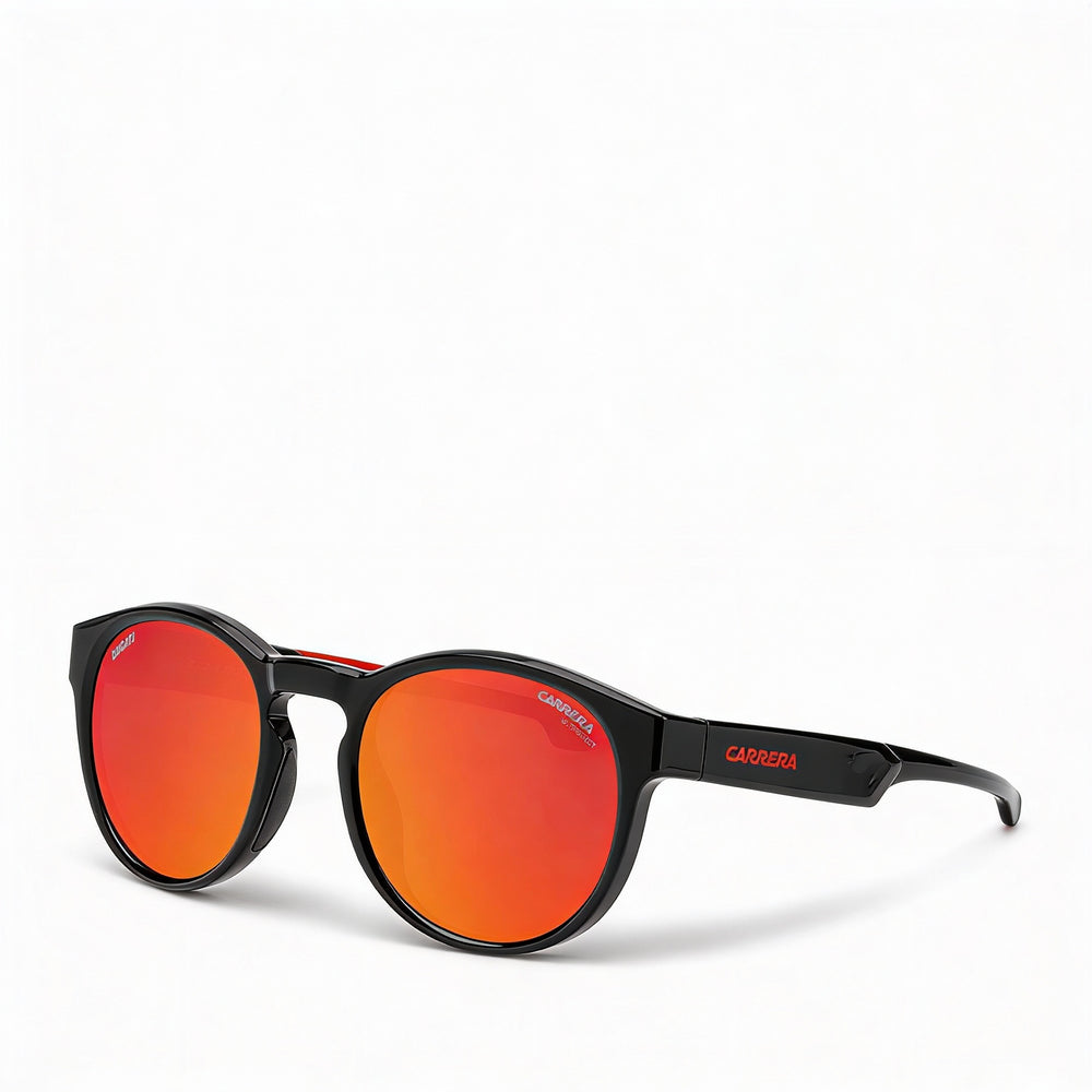Gafas de sol unisex Carrera Carduc 012/s, deportivas, redondas, de propionato, color negro y multicolor, lentes UV de espejo negro y rojo, 51 mm