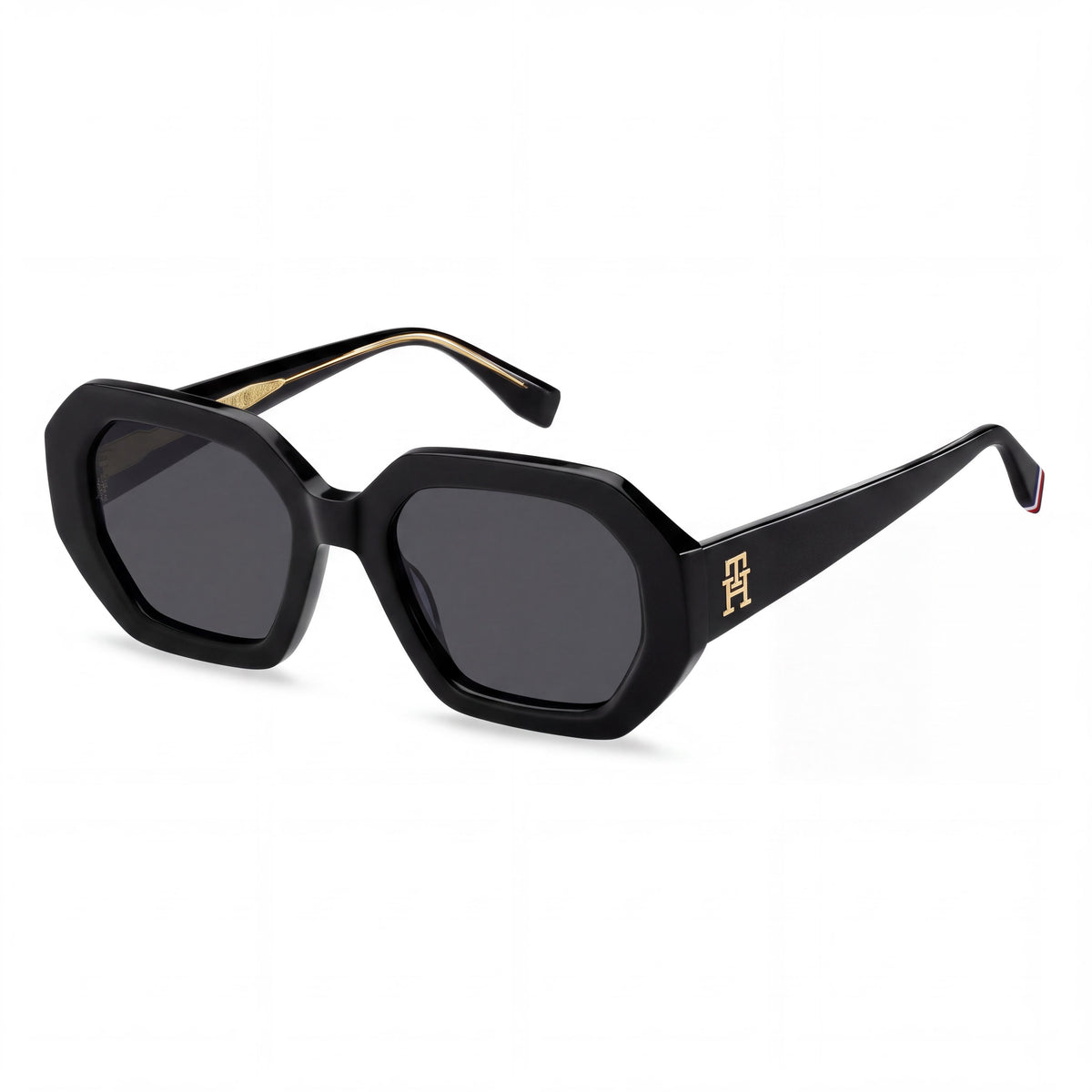 Tommy Hilfiger Th 2155/S Rectangular Geometrical Women's 100% UV Protection Sunglasses Black Striped, White/Grey Acetate Frame 52mm, Photo 1