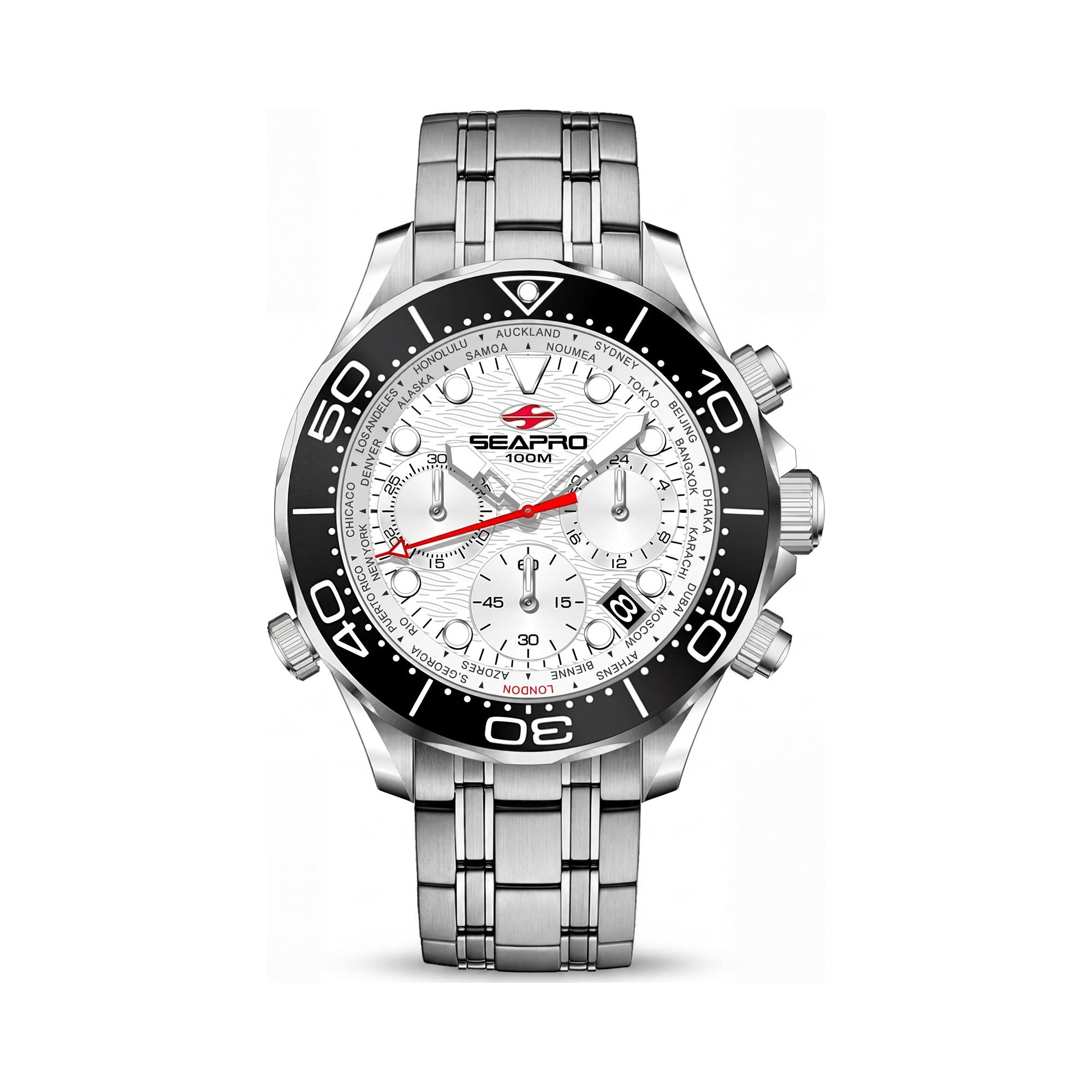 Reloj Seapro Mondial Timer SP0151 para hombre con caja y brazalete de acero inoxidable, esfera blanca y resistencia al agua de 10 ATM, Photo 1
