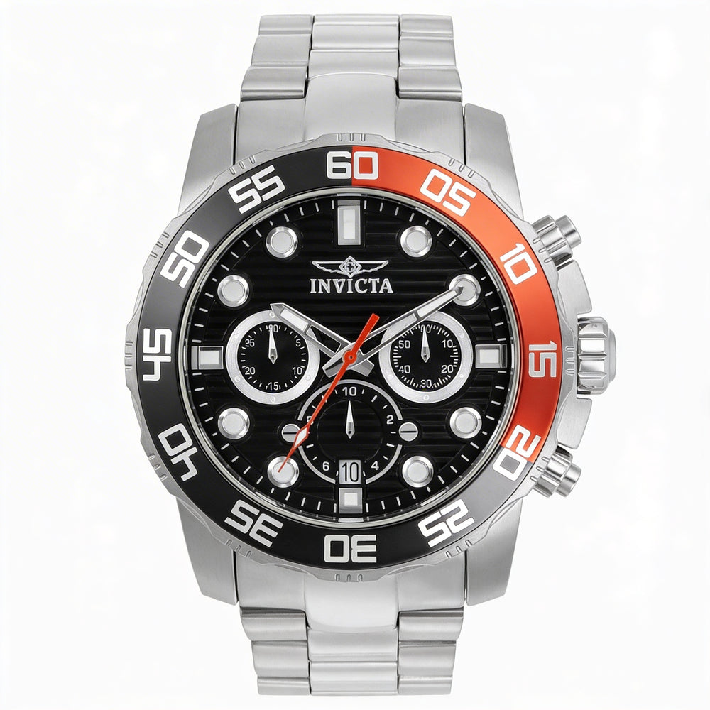 Invicta Men's Pro Diver Chronograph 100m Water Resistant Stainless Steel Watch Black Dial Date