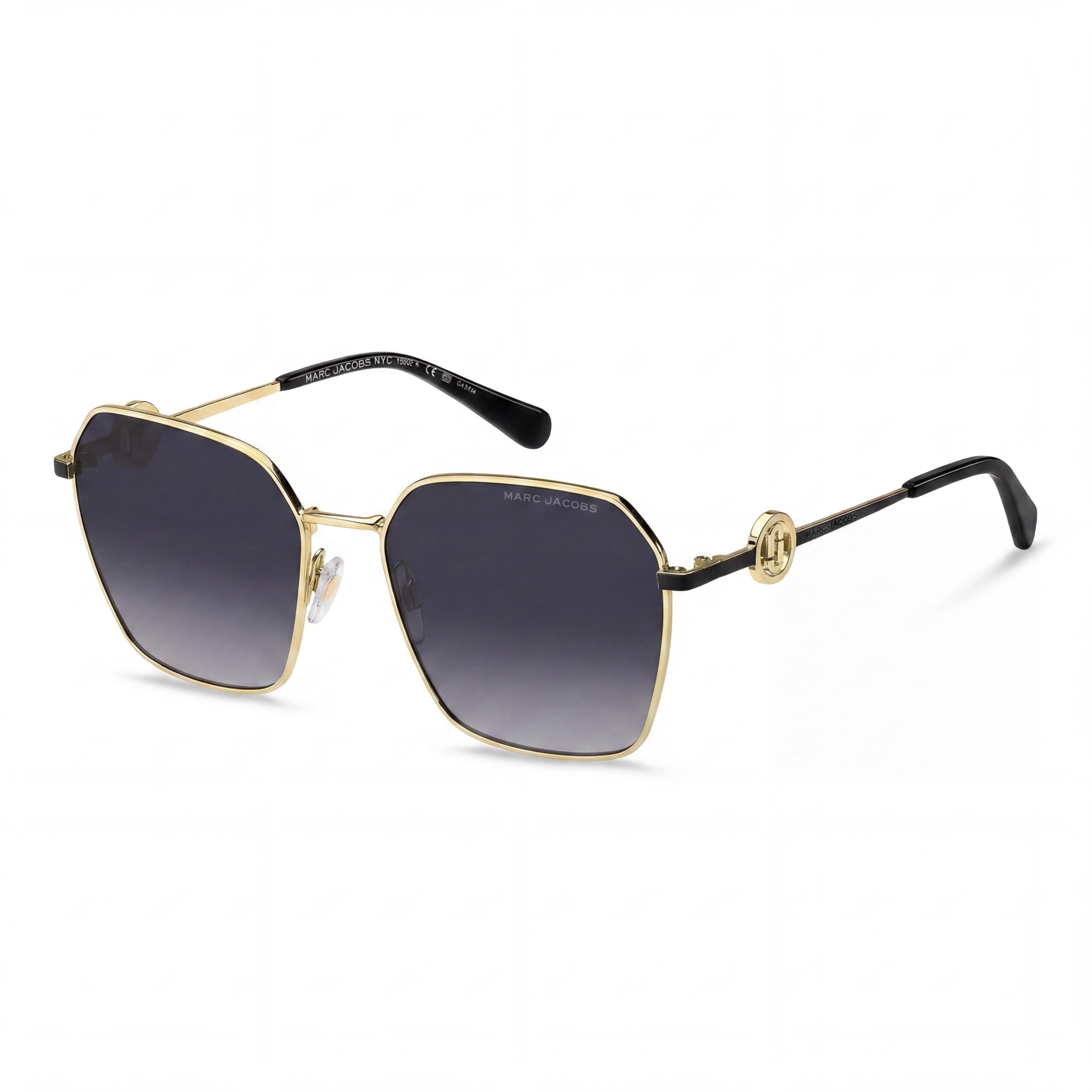 Marc Jacobs Square Women's Sunglasses, Gold Black Metal Frame, Dark Grey Shaded Lenses 58-17-140mm, Photo 1