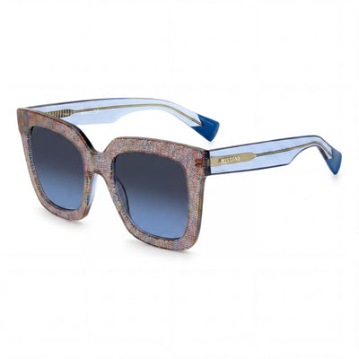 Gafas de sol M Missoni clásicas de plástico degradado para mujer, multicolor con diseño sombreado rosa azul oscuro, protección UV, 52 mm