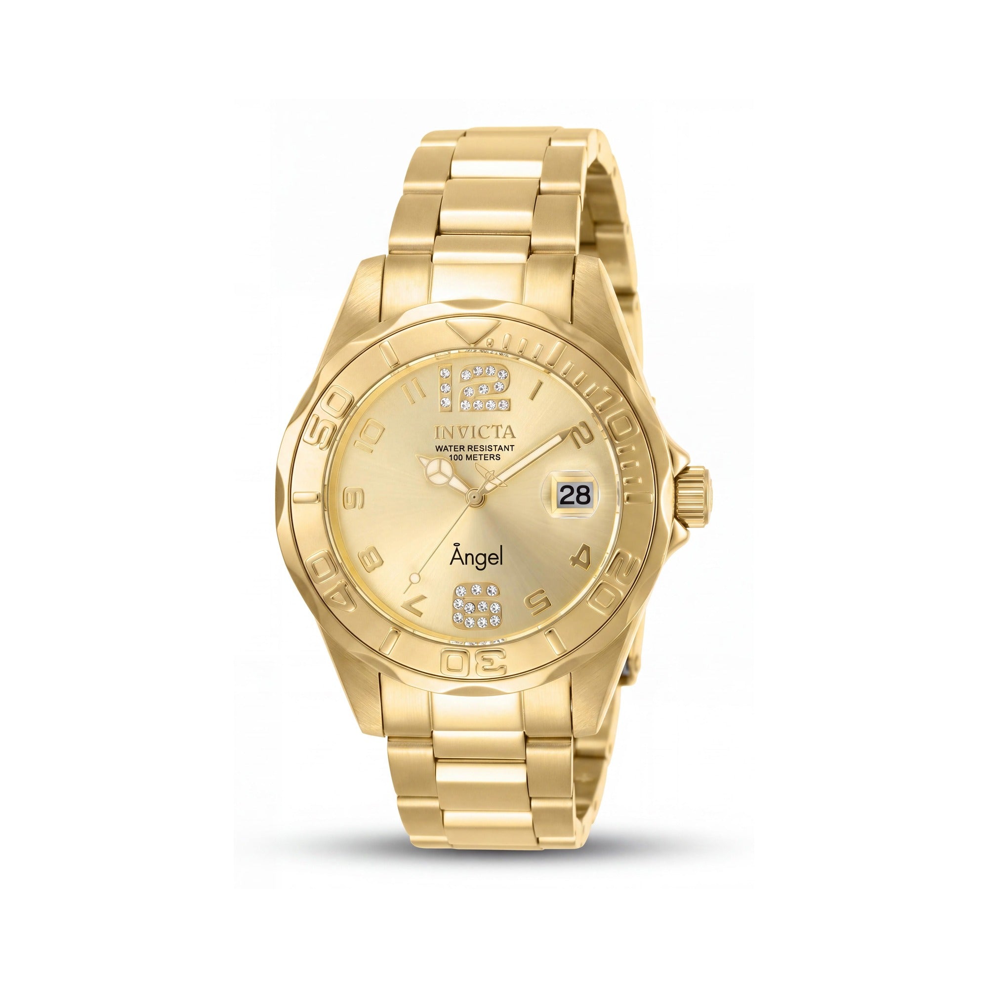 Invicta Women's Gold Tone Stainless Steel Quartz Watch, 38mm, Crystal Accents, Glow In The Dark, 100M Water Resistant, Photo 1