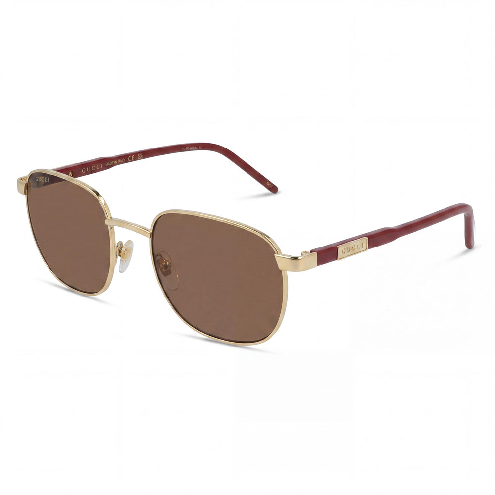 Gucci Classic Unisex Red & Gold Metal Frame Sunglasses with Brown Plastic Non-Polarized Lenses, 54mm