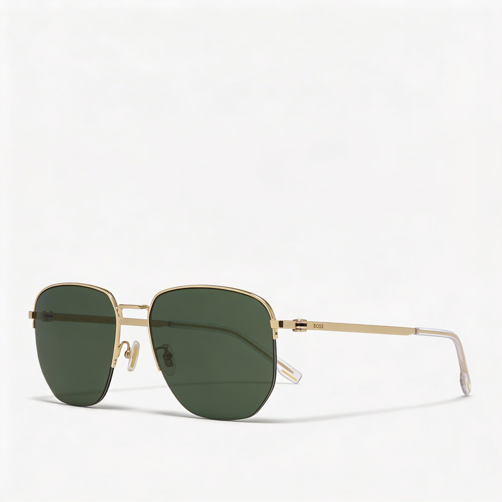 Hugo Boss BOSS 1538/F/SK Unisex Stainless Steel Gold Green Frame Green Lens Non-Polarized UV Protection Sunglasses 57mm