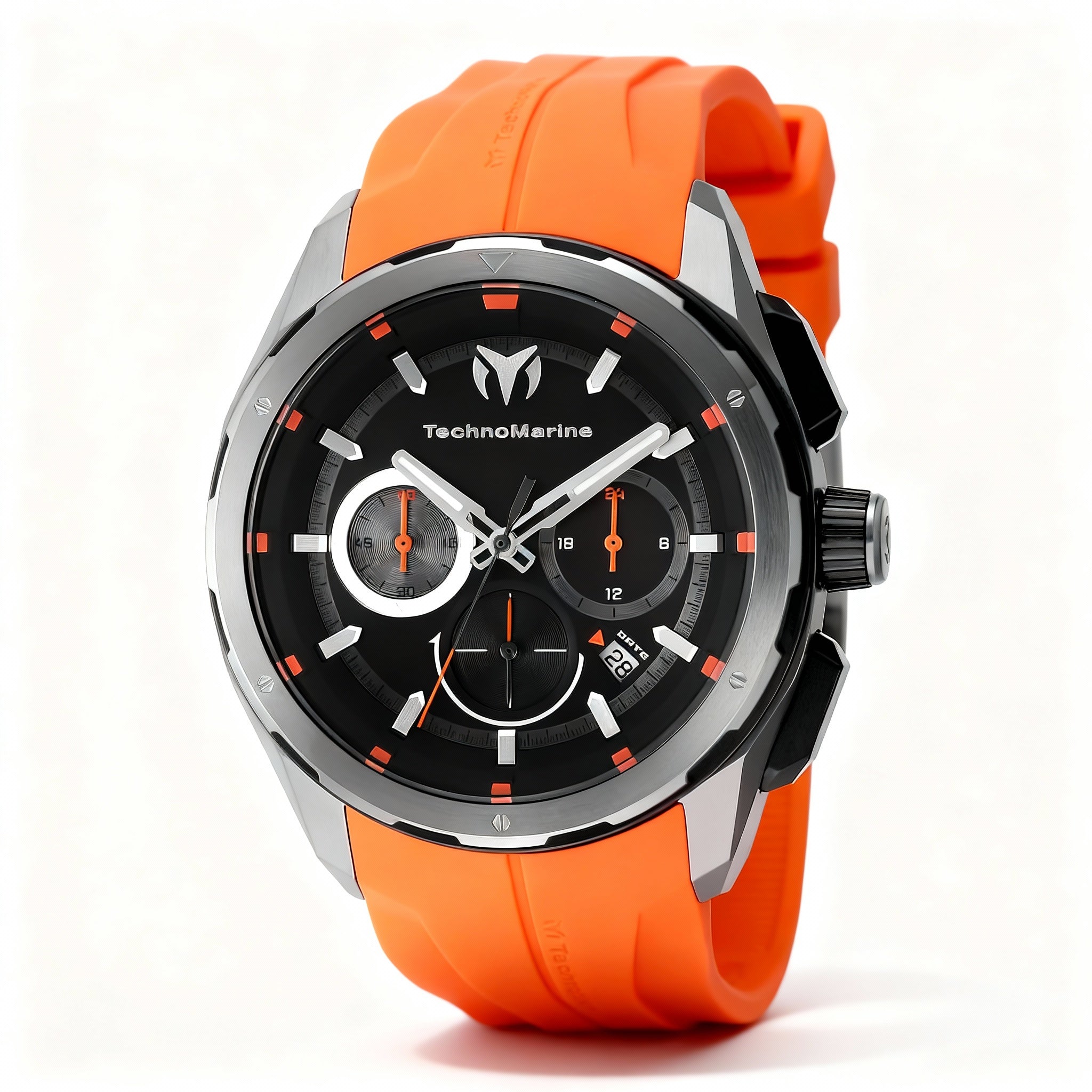 TechnoMarine OCEAN - NOMAD TM-318099 Unisex 43mm Stainless Steel Quartz Watch, Black Dial, Orange Silicone Strap