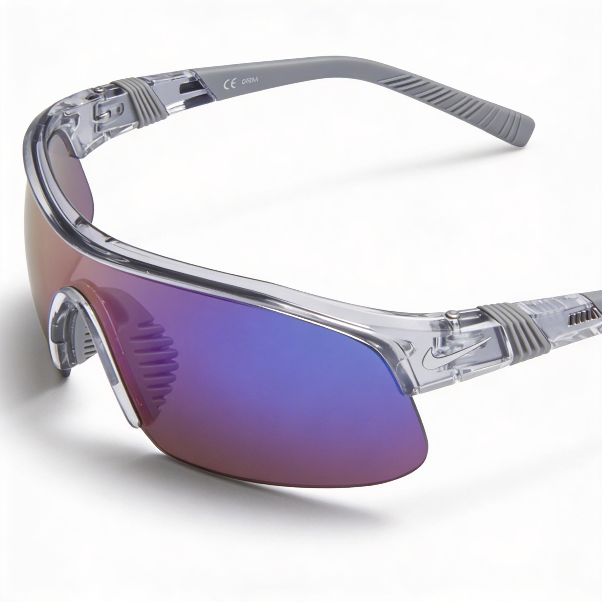 Nike Modern Men's Plastic Frame Sunglasses in Shiny Wolf Grey Blue Mirror with Blue Lenses 58mm, Photo 1