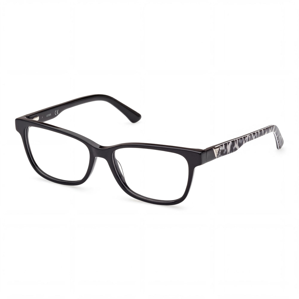 GUESS Gu2943 Gafas de mujer con montura de plástico de un solo color de animal negro brillante con lentes transparentes 54/15/140