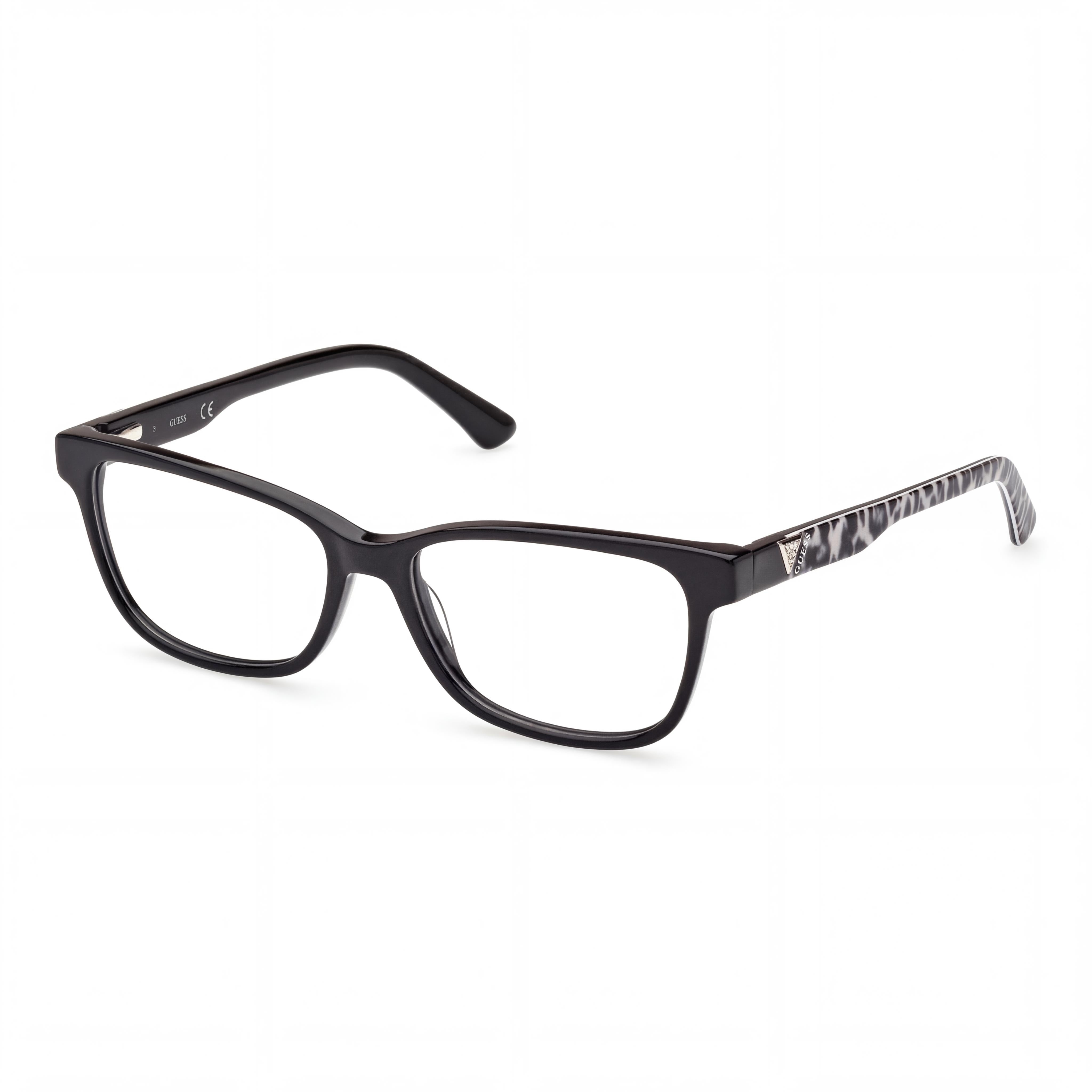 GUESS Gu2943 Gafas de mujer con montura de plástico de un solo color de animal negro brillante con lentes transparentes 54/15/140, Photo 1