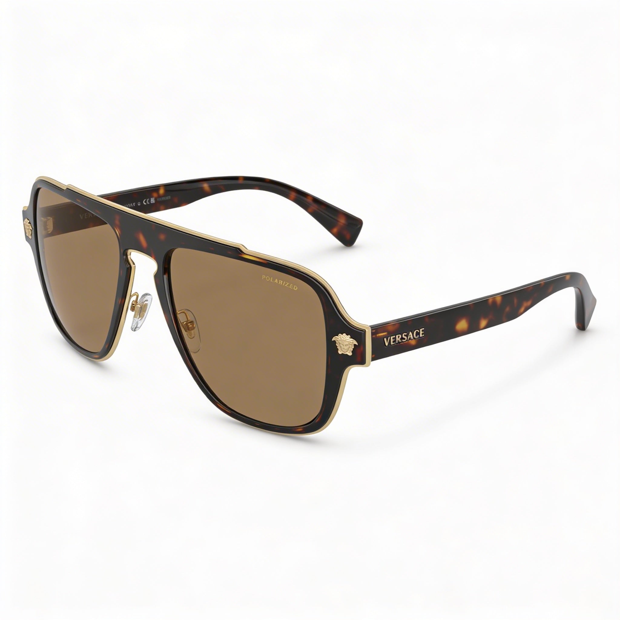 Gafas de sol unisex contemporáneas Versace con montura de plástico multicolor, lentes polarizadas naranjas con protección UV de 56 mm, Photo 1