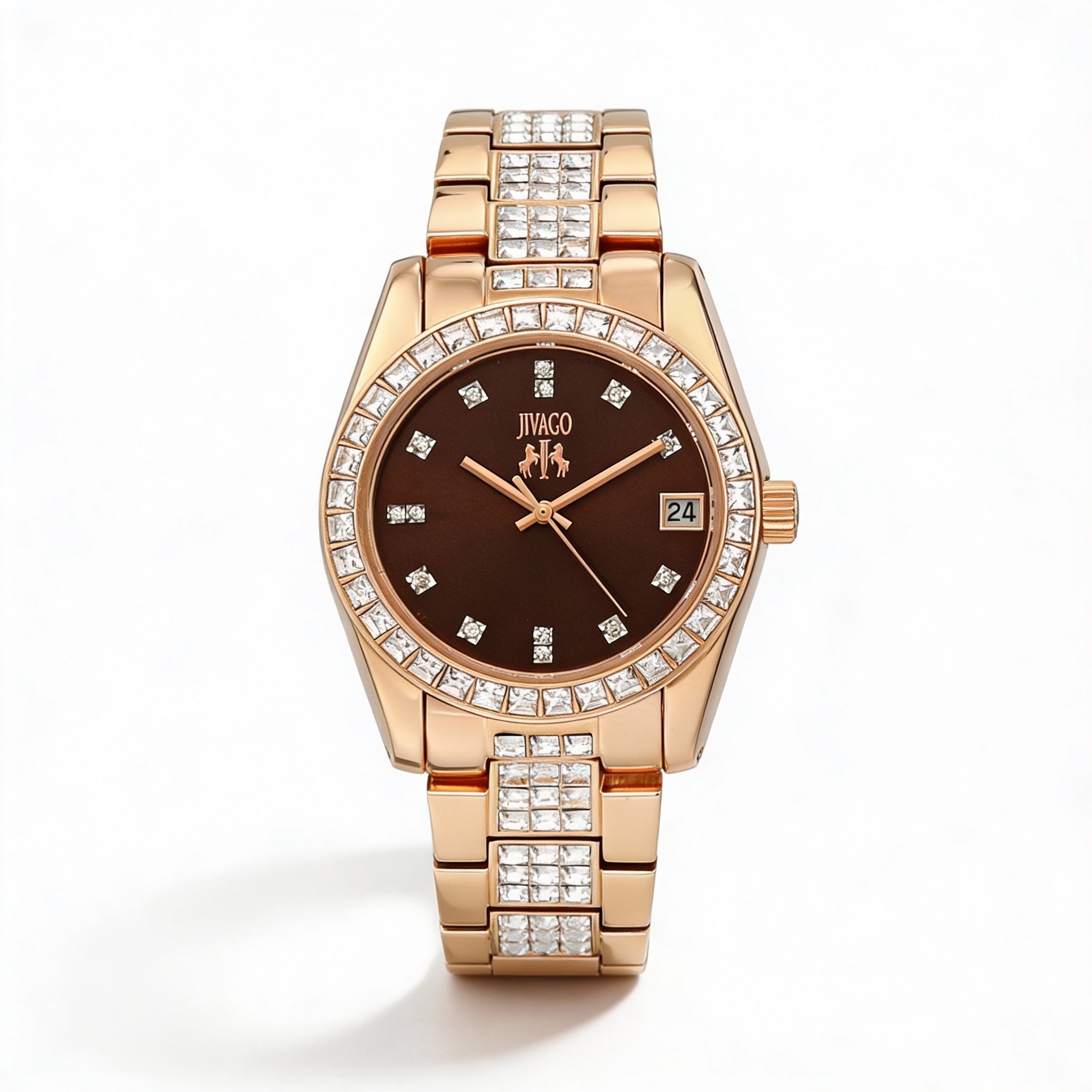 JIVAGO Magnifique Women's 30mm Rose Gold Chocolate Brown Stainless Steel Bracelet Quartz Date Watch, Photo 1