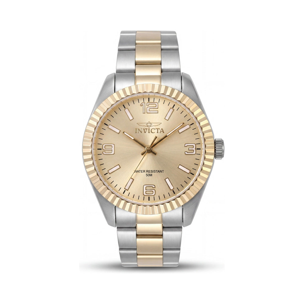Reloj unisex moderno Invicta 47472 de cuarzo plateado y acero inoxidable, esfera dorada, resistente al agua hasta 5 ATM, 36 mm