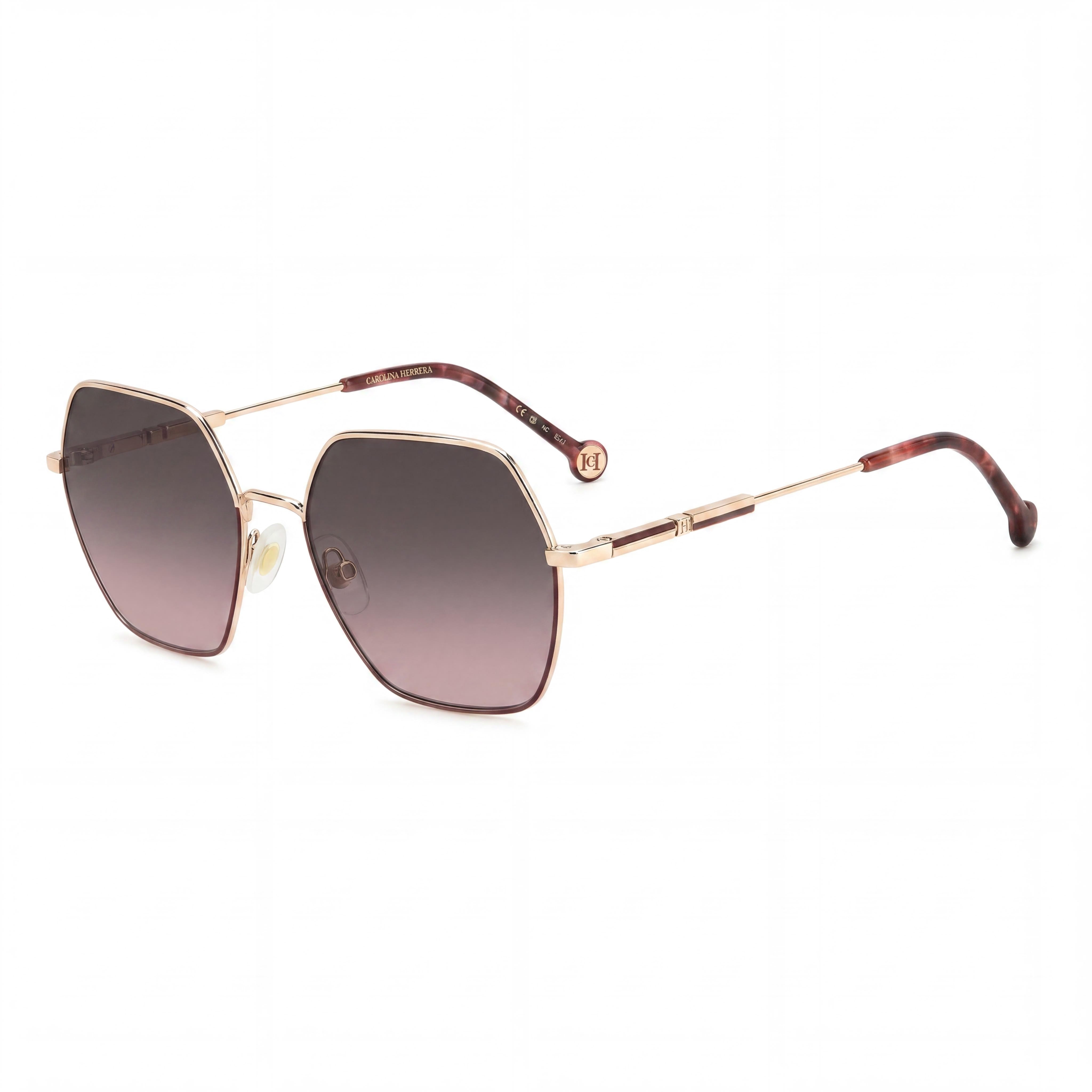 Gafas de sol de policarbonato con protección UV Carolina Herrera Essential para mujer, ligeras, de metal dorado y burdeos, 55 mm, Photo 1