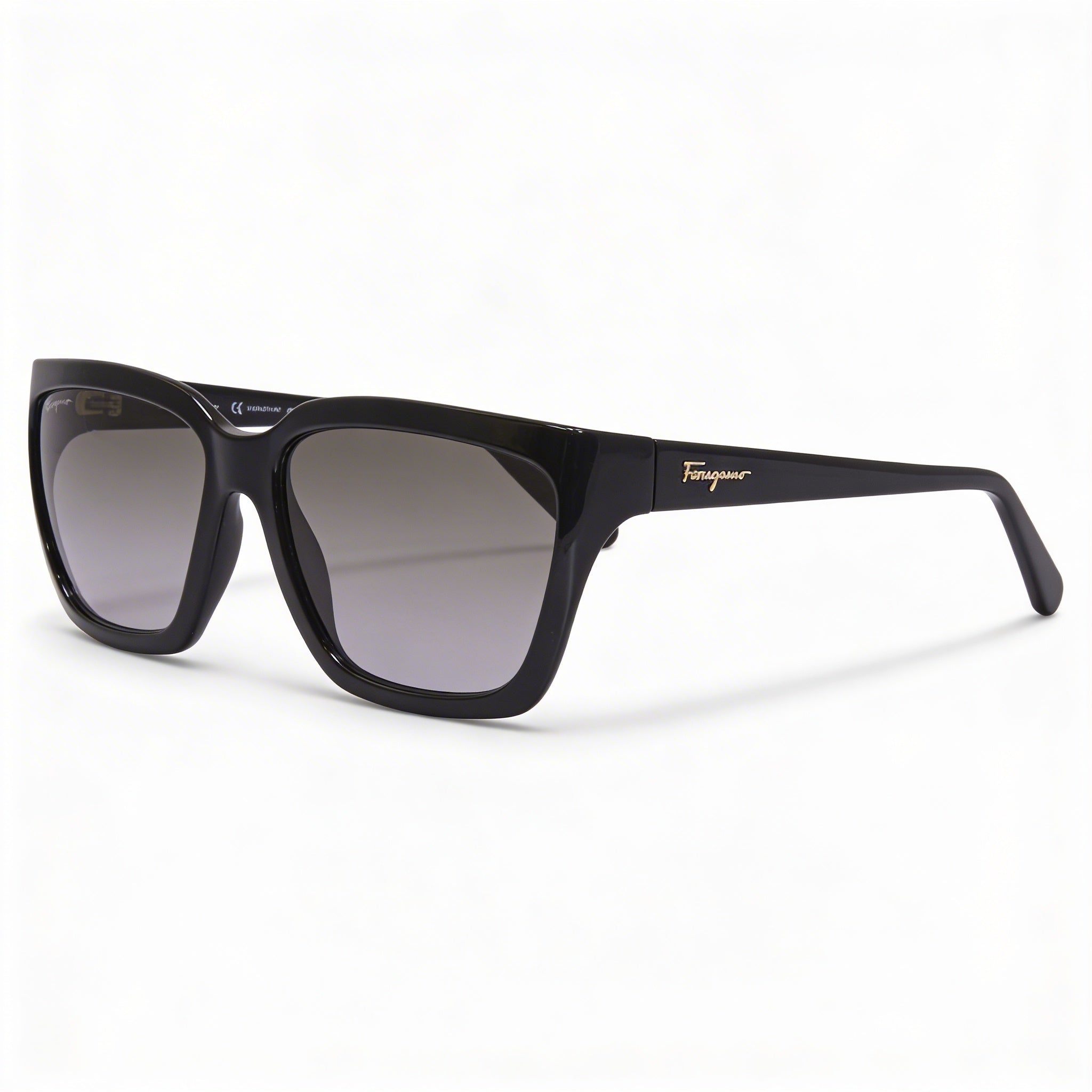 Ferragamo Classic Women's Shiny Black Acetate Frame Gradient Grey Lens Sunglasses 59mm, Photo 1