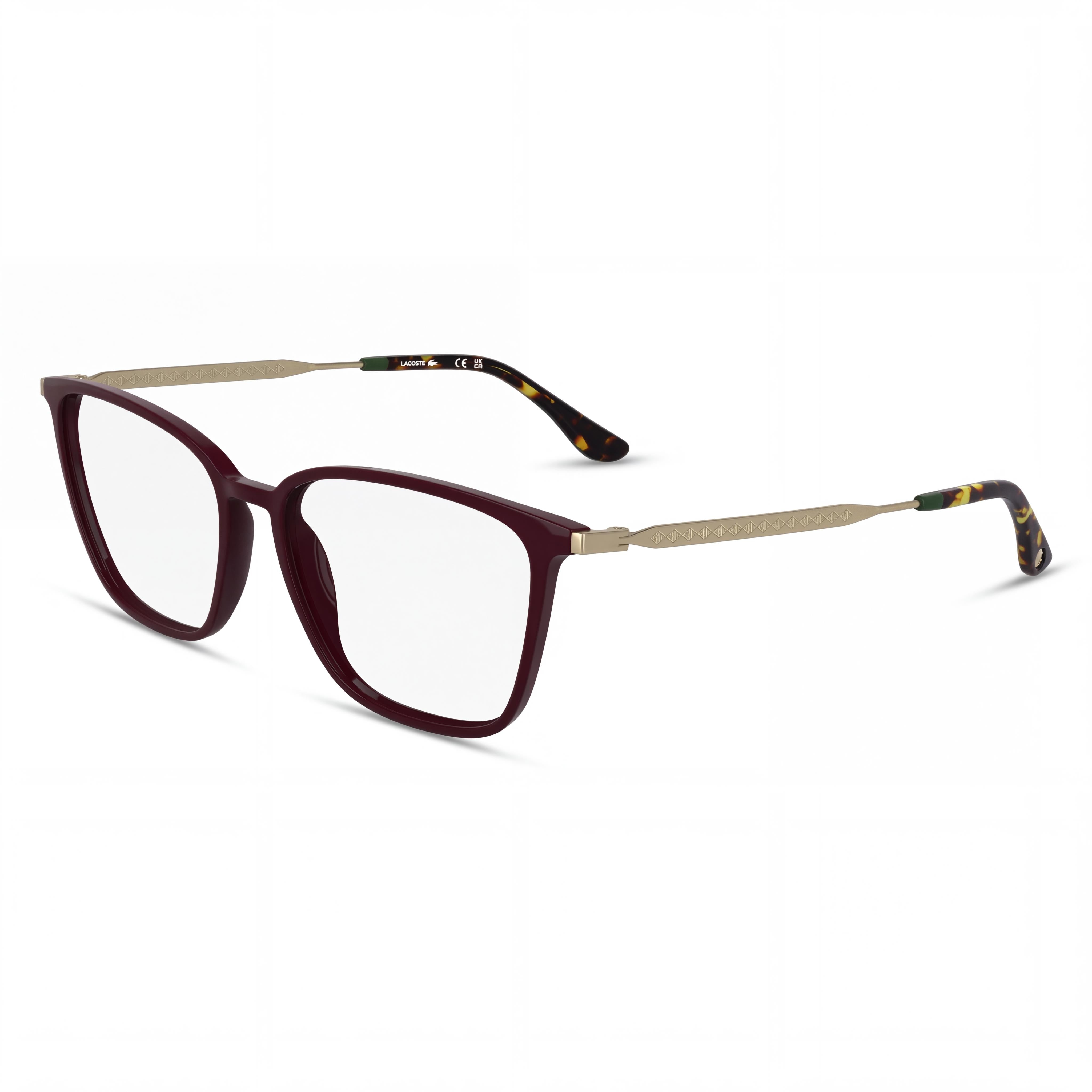 Lacoste Casual Women's Optical Eyeglasses with Burgundy Plastic Frame and Non-Polarized Transparent Plastic Lenses - Size 53-15-140, Photo 1