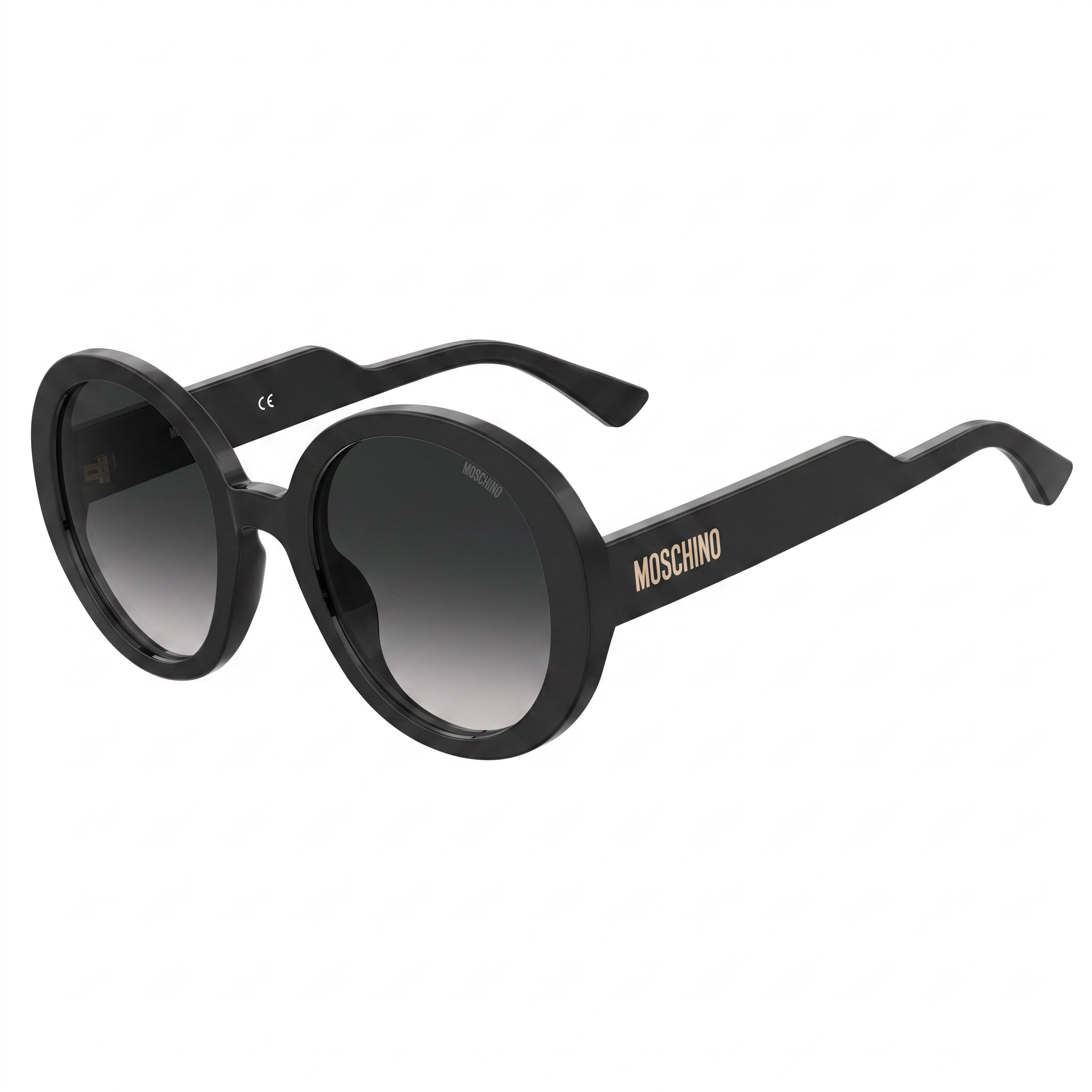 Moschino Mos125/S Women's Black Plastic Frame Dark Grey Shaded Gradient Round Sunglasses with 100% UV Protection 52mm, Photo 1