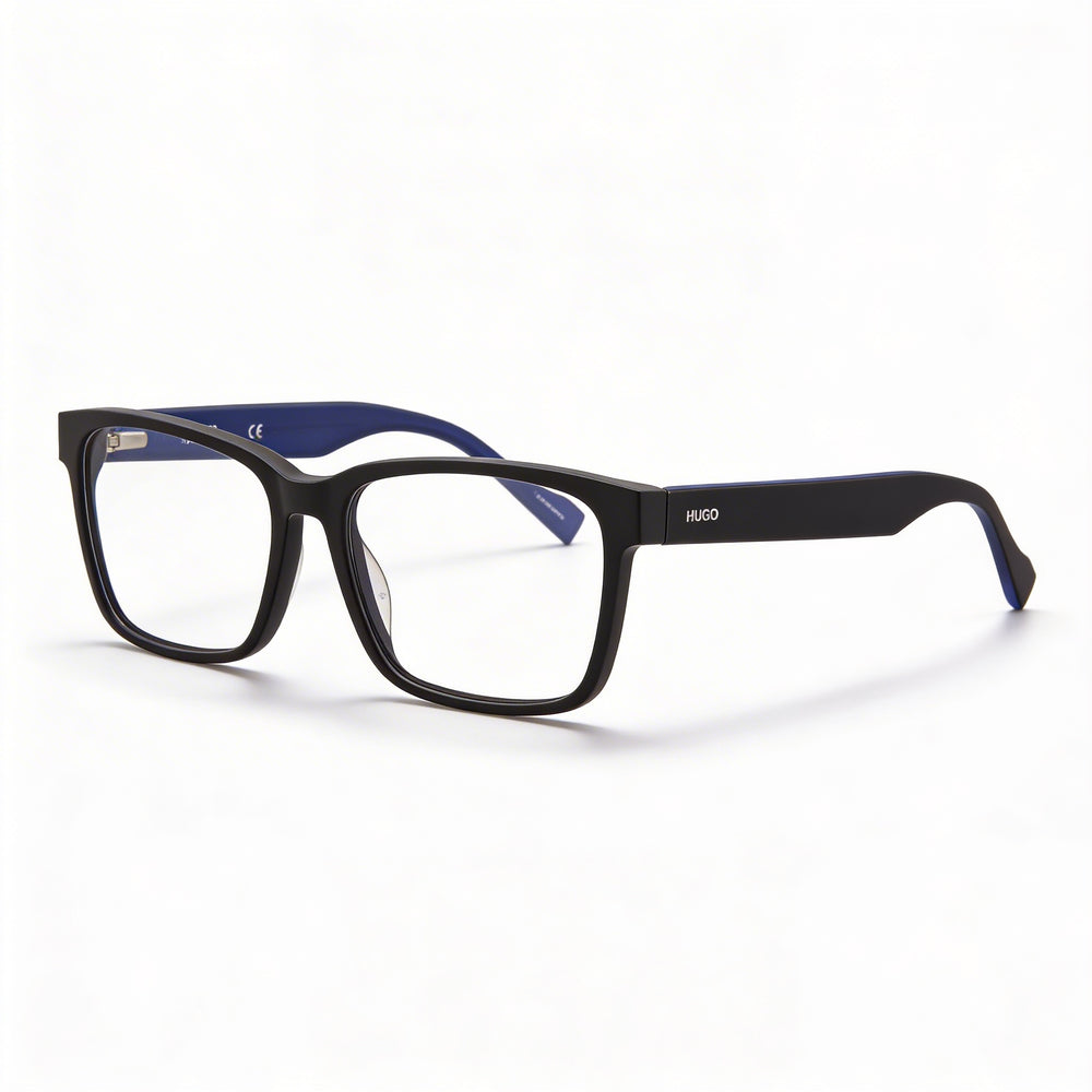 Hugo Boss Audio Systems Hg 0182 Gafas para hombre, negro mate, armazón de plástico azul, lentes transparentes no recetadas, 55-16-140