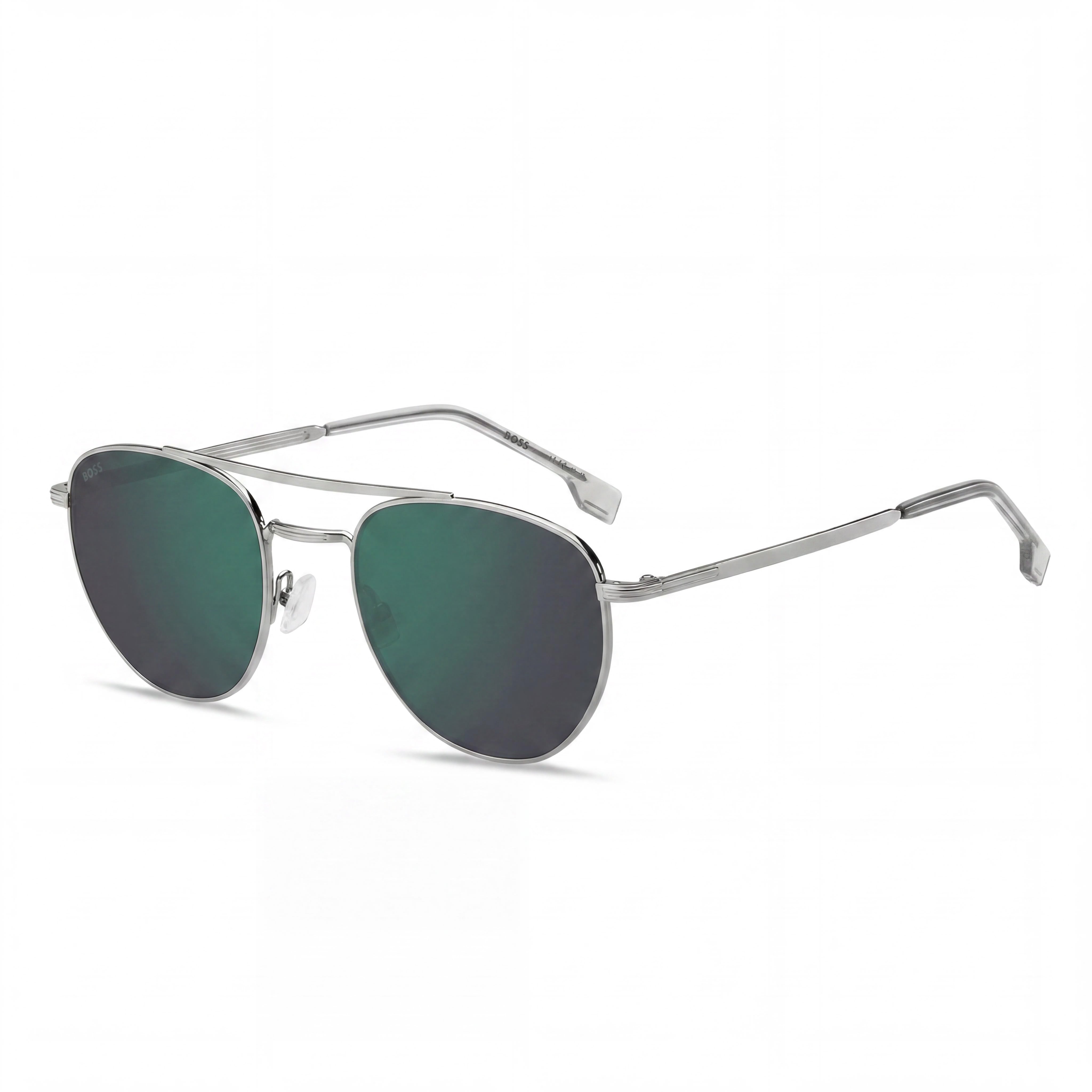 Gafas de sol Boss Ruthenium 1631 para hombre, armazón de rutenio de acero inoxidable, lentes de espejo verdes, 100% protección UV, 53 mm, Photo 1