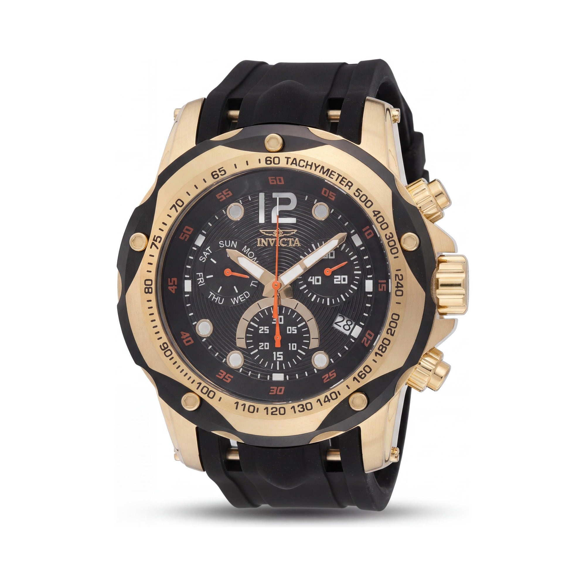 Reloj Invicta Speedway 49841 de 51 mm, informal, unisex, de cuarzo, correa de silicona, esfera negra, caja de acero inoxidable dorado, Photo 1