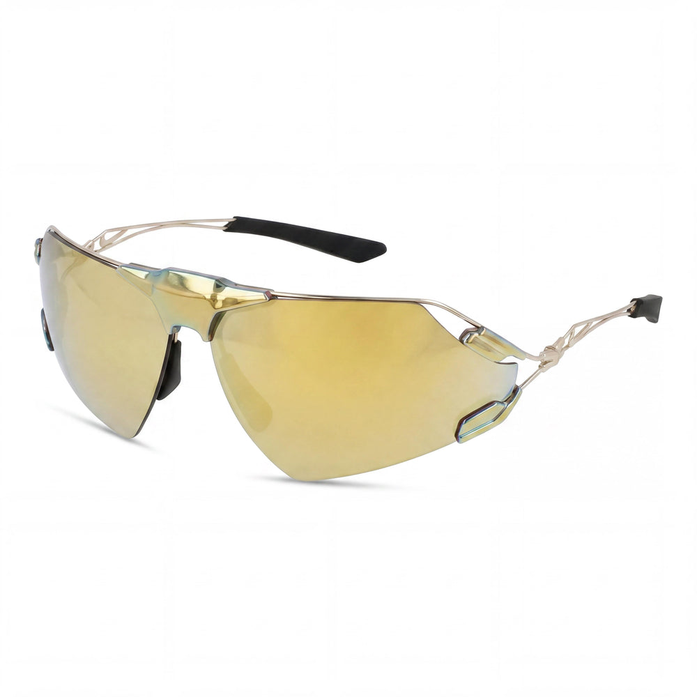 Nike NIKE ZEUS EDGE EV24030 Men’s Titanium Gold / Gold Mirror Sporty Sunglasses 76mm