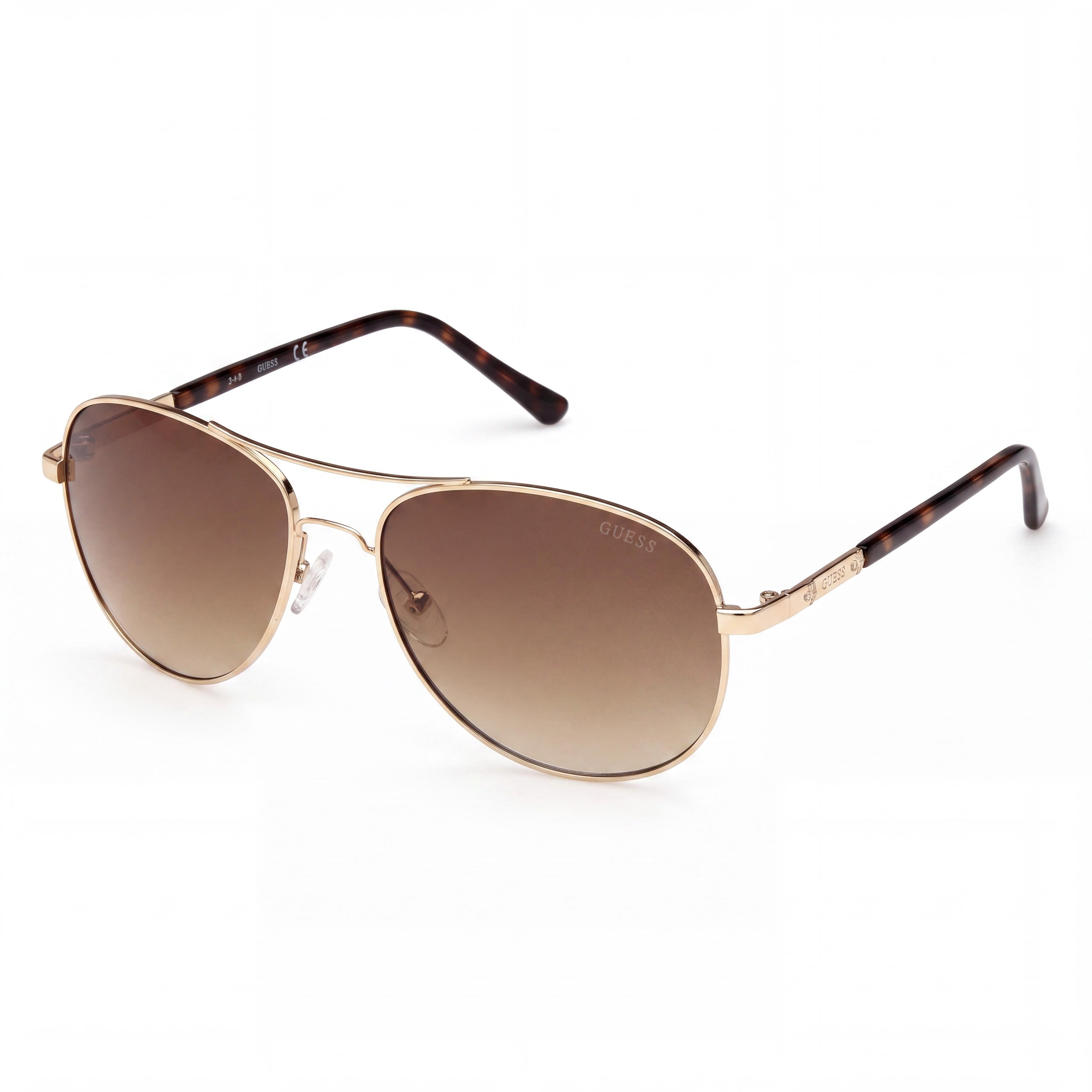 GUESS GF0295 Women's Aviator Sunglasses, Gold Metal Frame, Gradient Brown Non-Polarized UV Protected Lenses, 60mm, Photo 1