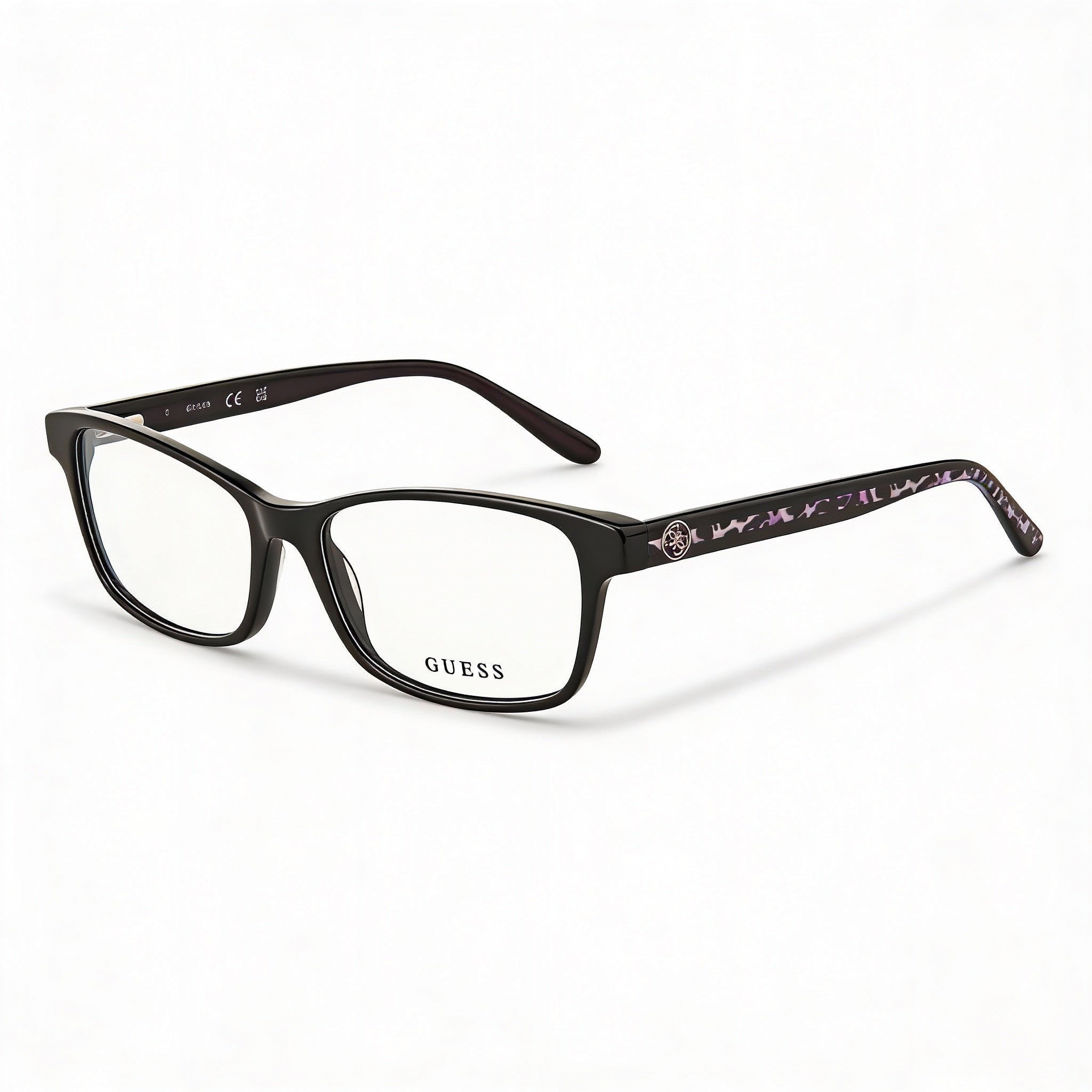 GUESS Gu2874 Women's Shiny Black Animal Monocolor Plastic Rectangular Full Rim Non-Polarized Eyeglasses 53mm, Photo 1