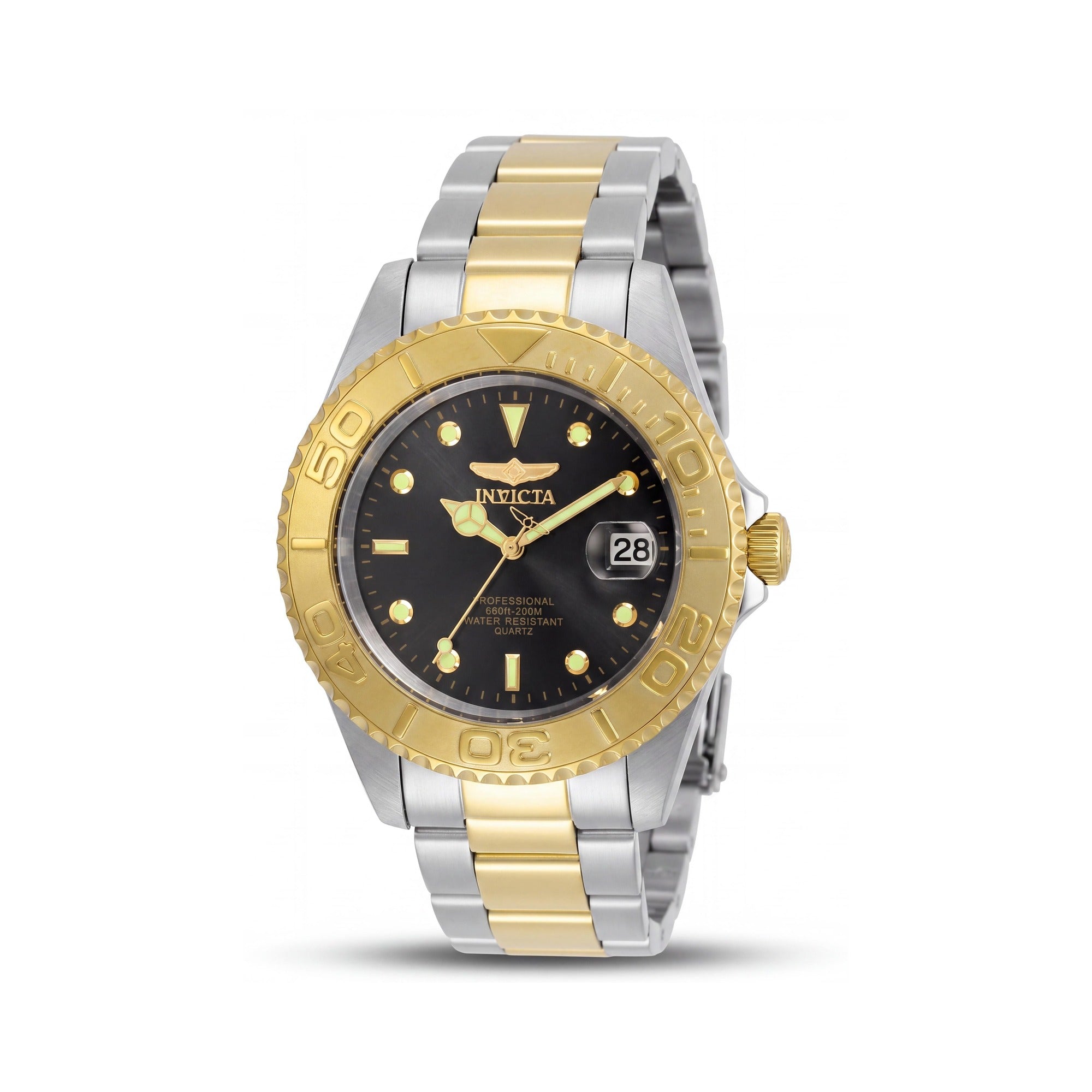 Invicta Men's 37.5mm Bracelet Watch with Two Tone Stainless Steel Case, Black Dial, Date, 200M Water Resistant, Photo 1