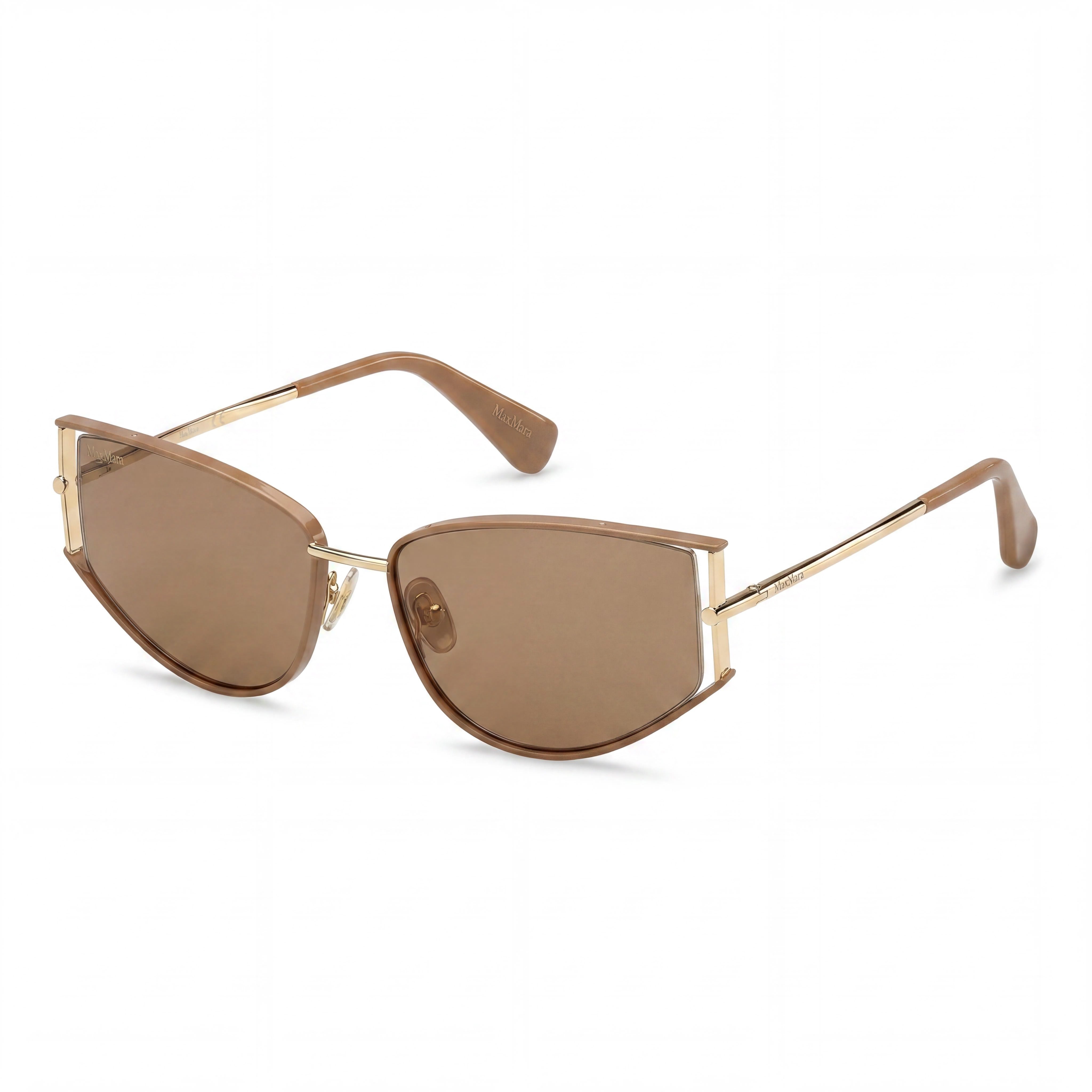 MaxMara Casual Women's Shiny Pale Gold Metal Frame Sunglasses with Brown Plastic Lenses, Size 58mm, Photo 1