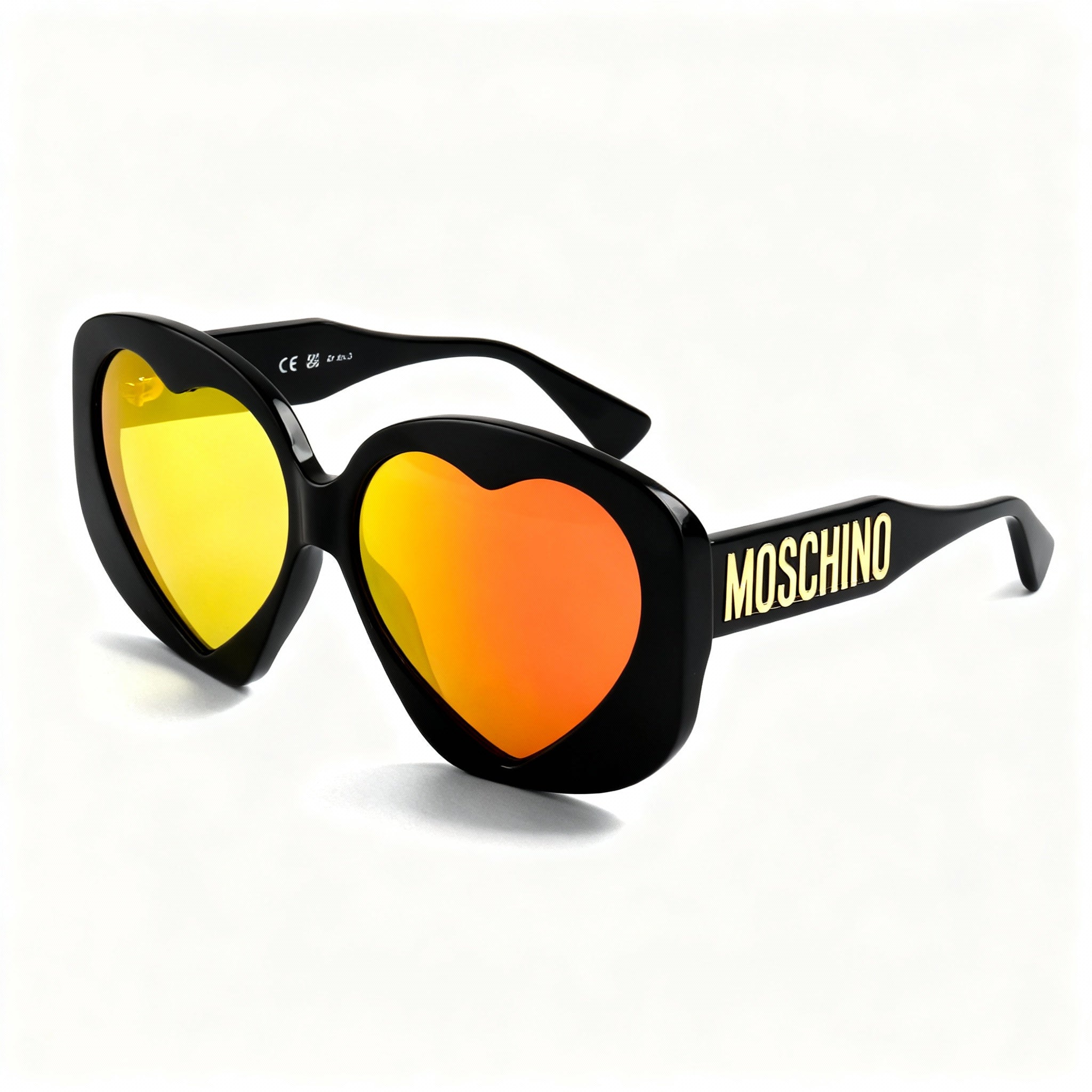 Moschino Casual Women's Heart Shape Acetate Sunglasses with Black Brown Frame & Brown Yellow Multilayer Lenses, 61mm