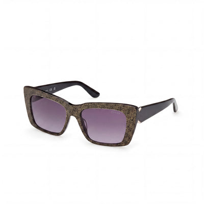 Guess Gafas de Sol para Mujer Modernas, Negras Brillantes, Plástico, Degradado Ahumado, Protección UV No Polarizada, 55mm