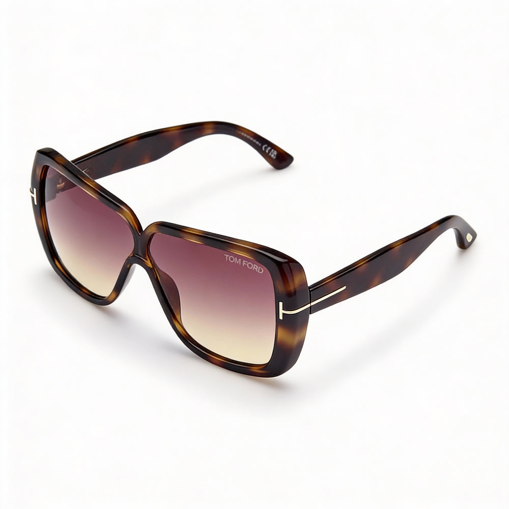 Gafas de sol Tom Ford FT1037 MARILYN para mujer, montura de plástico color carey oscuro, lentes de espejo violeta degradado, 61 mm