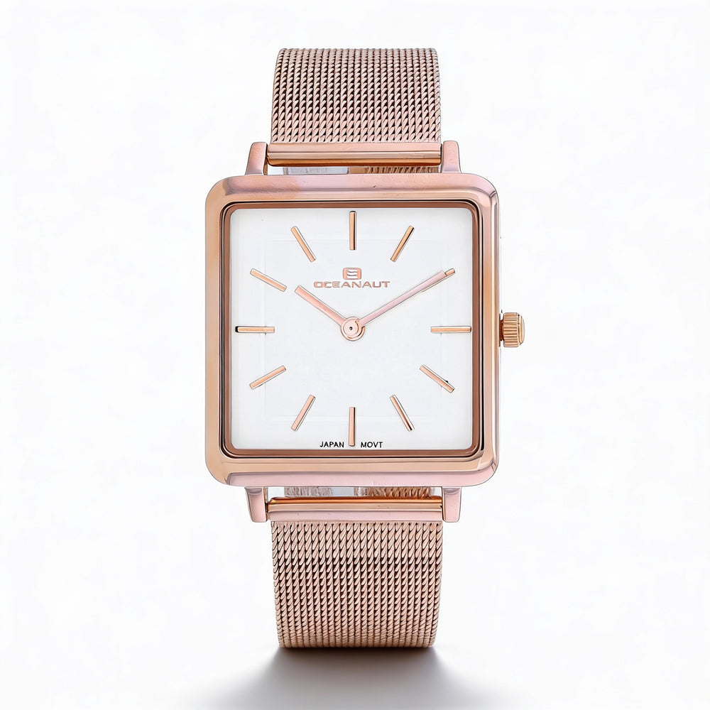 Oceanaut Women's Quartz Watch Rose Gold Tone Stainless Steel Case & Bracelet White Dial Water Resistant Mineral Crystal