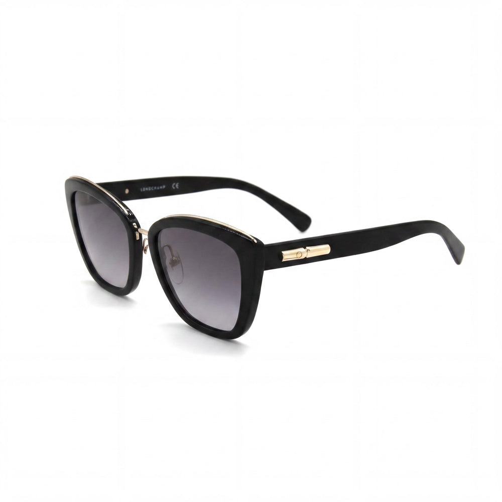 Longchamp Gafas de sol casuales para mujer, policarbonato, negro, blanco, estilo ojo de gato, montura completa, degradado, azul claro, 53 mm