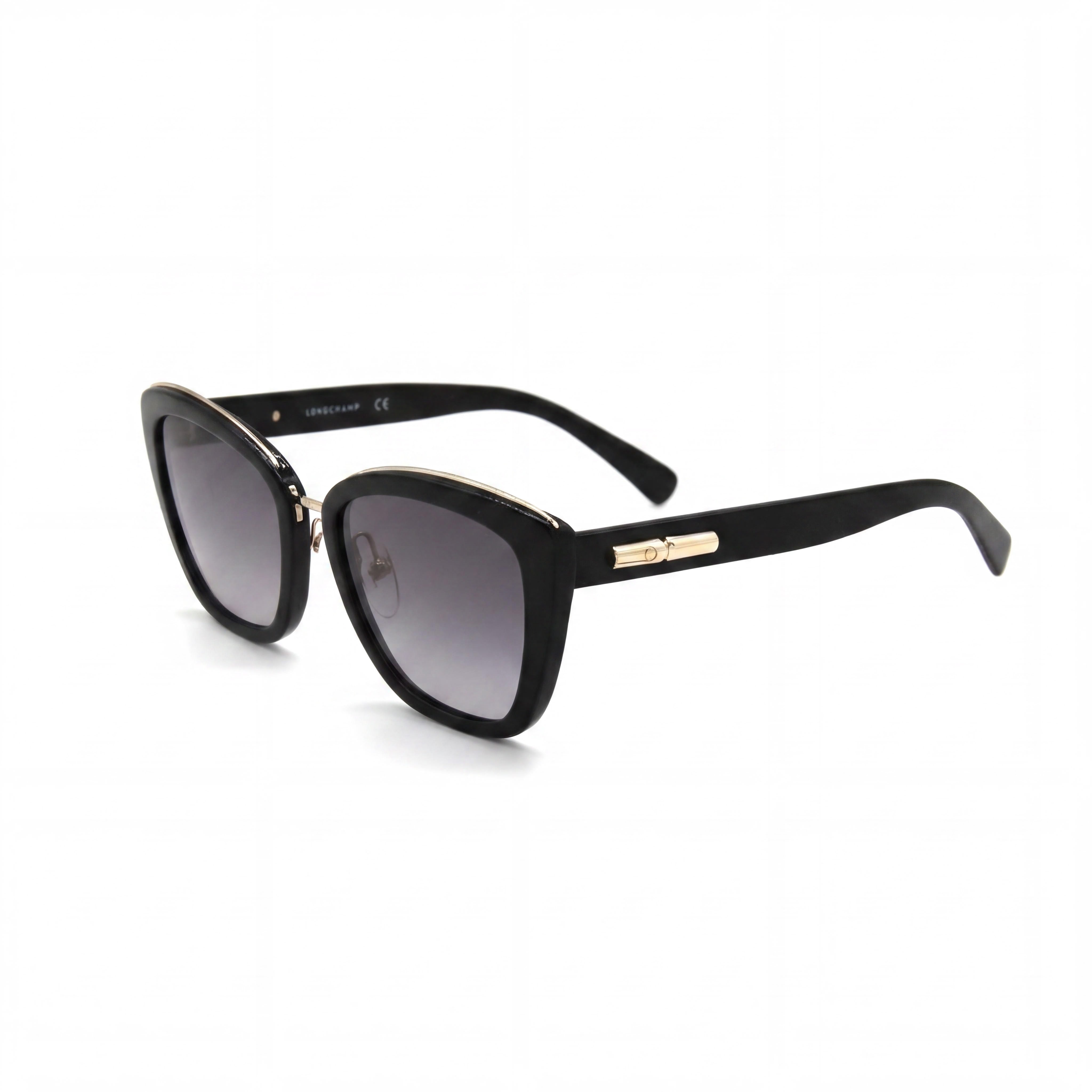 Longchamp Gafas de sol casuales para mujer, policarbonato, negro, blanco, estilo ojo de gato, montura completa, degradado, azul claro, 53 mm, Photo 1