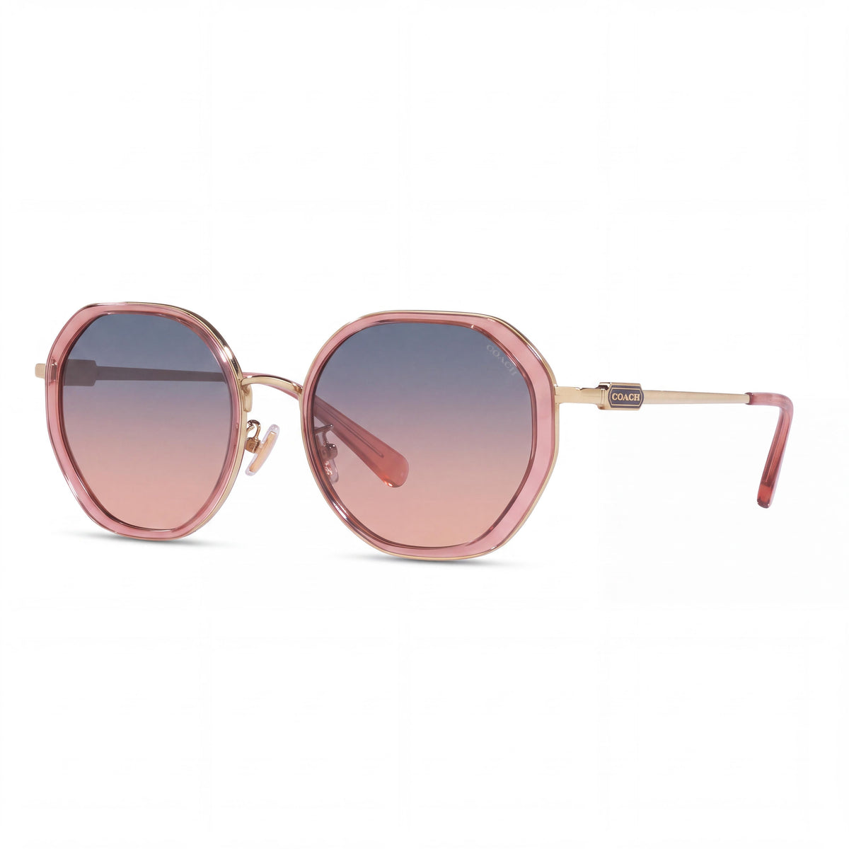 Coach HC7141 Women's Octagonal Acetate Transparent Pink Sunglasses with Plum Purple Scarlet Gradient Lenses 100% UV Protection 54mm, Photo 1